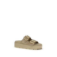 Prada Beige Kalfsleer Bos Taurus Plateau Sandalen