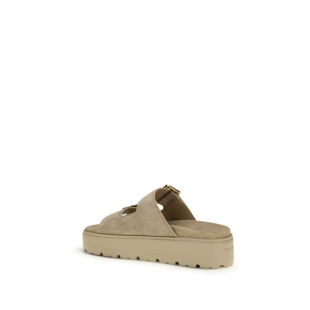 Prada Beige Kalfsleer Bos Taurus Plateau Sandalen