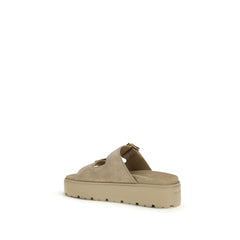 Prada Beige Kalfsleer Bos Taurus Plateau Sandalen
