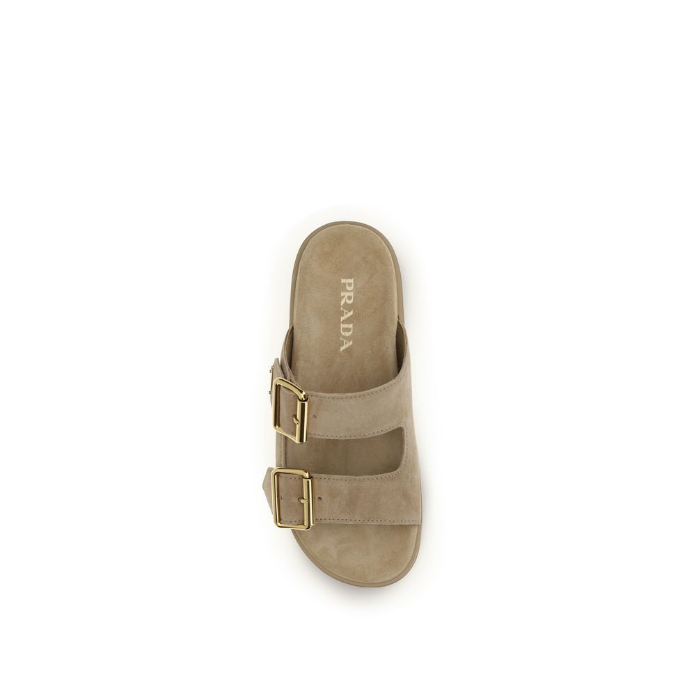 Prada Beige Kalfsleer Bos Taurus Plateau Sandalen