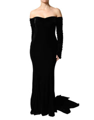 Dolce & Gabbana Schwarzes schulterfreies, figurbetontes langes Abendkleid
