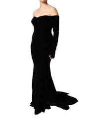 Dolce & Gabbana Schwarzes schulterfreies, figurbetontes langes Abendkleid
