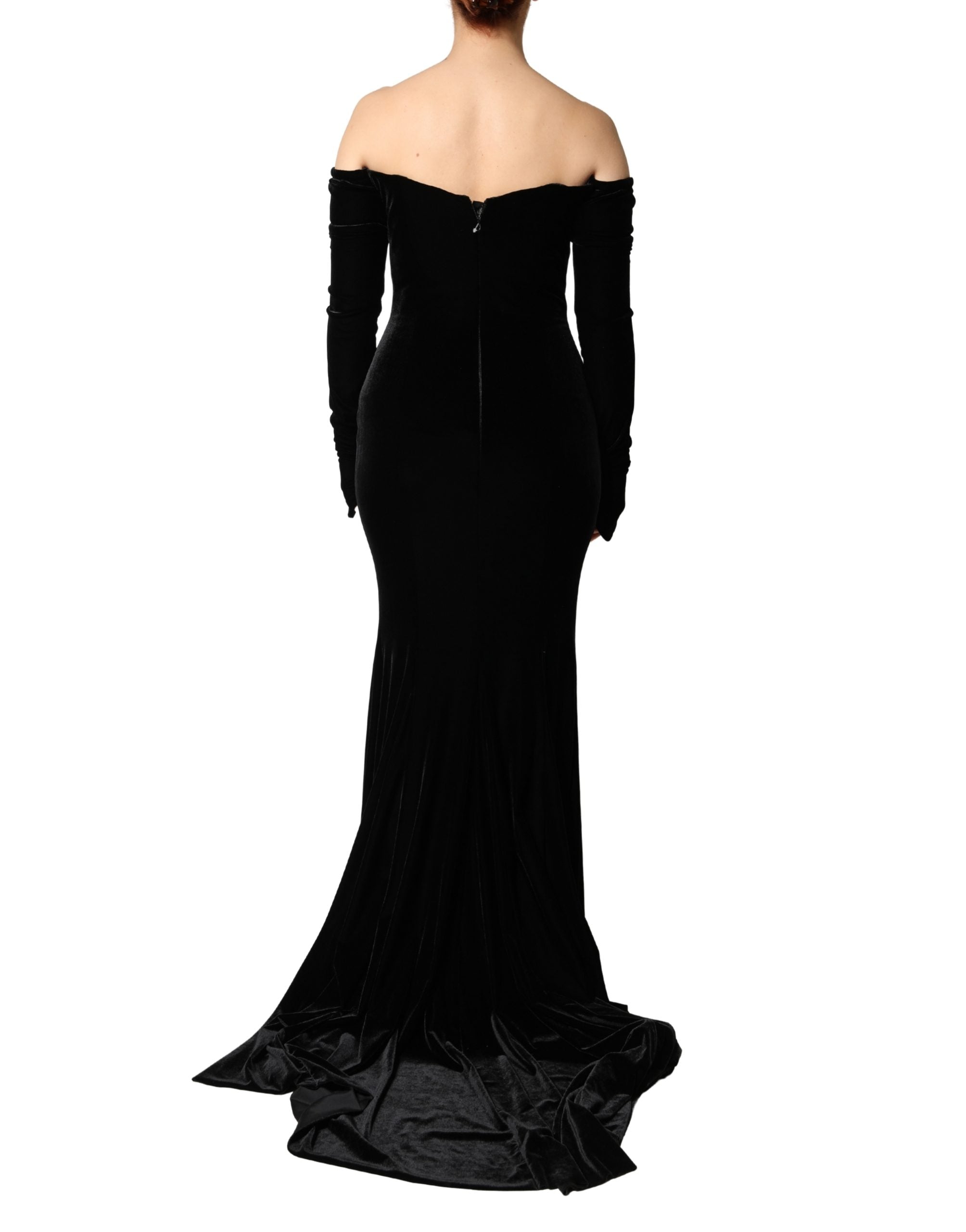 Dolce & Gabbana Schwarzes schulterfreies, figurbetontes langes Abendkleid