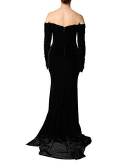 Dolce & Gabbana Schwarzes schulterfreies, figurbetontes langes Abendkleid
