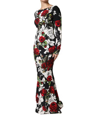 Dolce & Gabbana Black Floral Viscose Bodycon Long Gown Dress