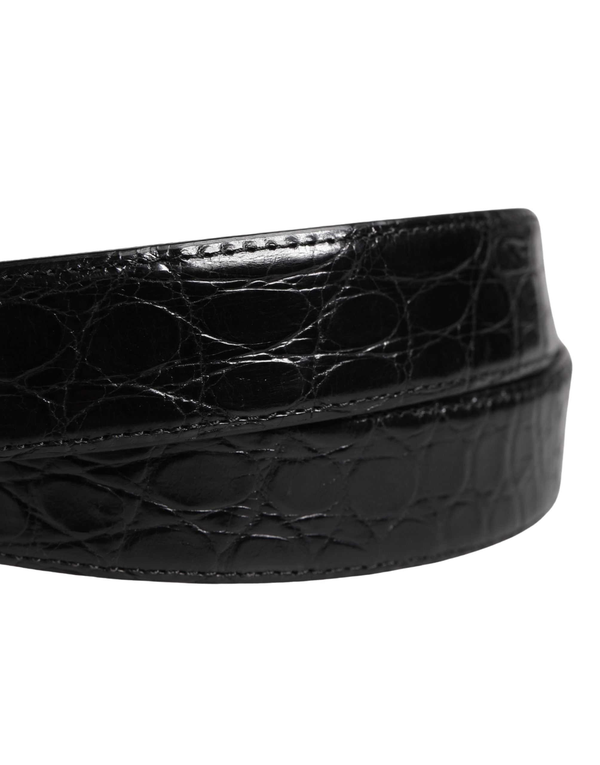 Dolce & Gabbana Herren Gürtel Schwarzes Exotisches Leder Logoschnalle