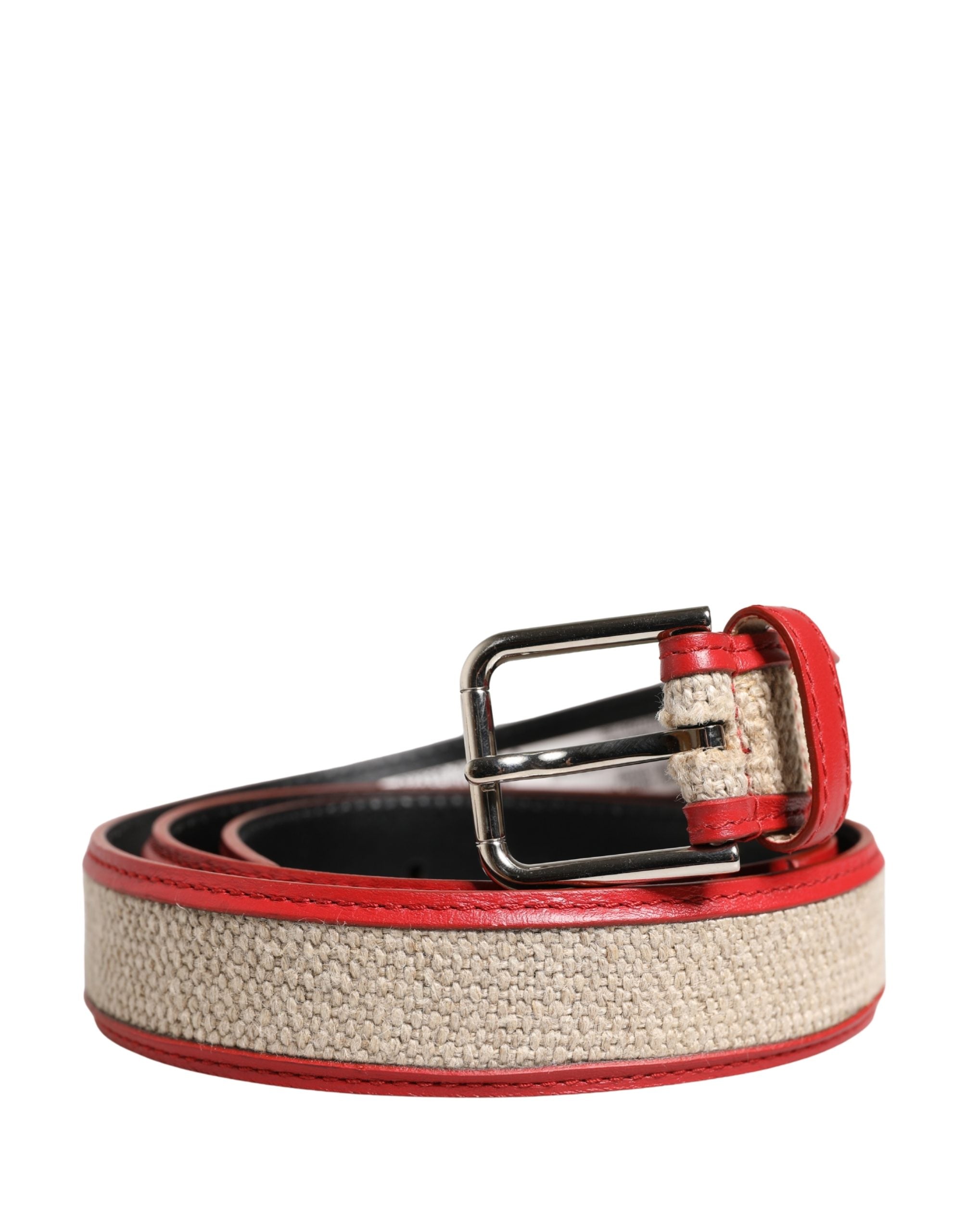 Dolce & Gabbana Herren Gürtel Beige Rot geflochtenes Leder Metallschnalle