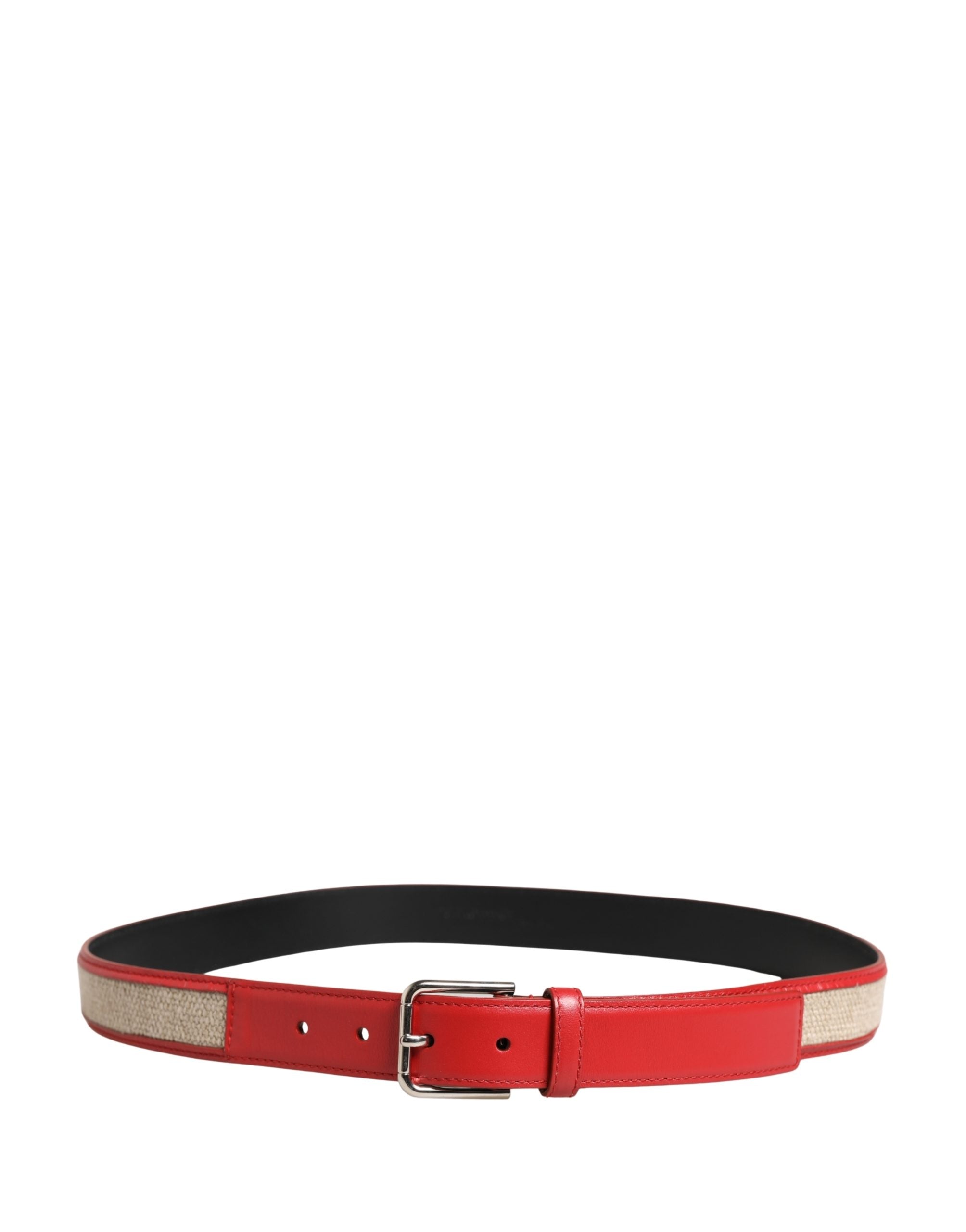 Dolce & Gabbana Herren Gürtel Beige Rot geflochtenes Leder Metallschnalle