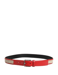 Dolce & Gabbana Herren Gürtel Beige Rot geflochtenes Leder Metallschnalle