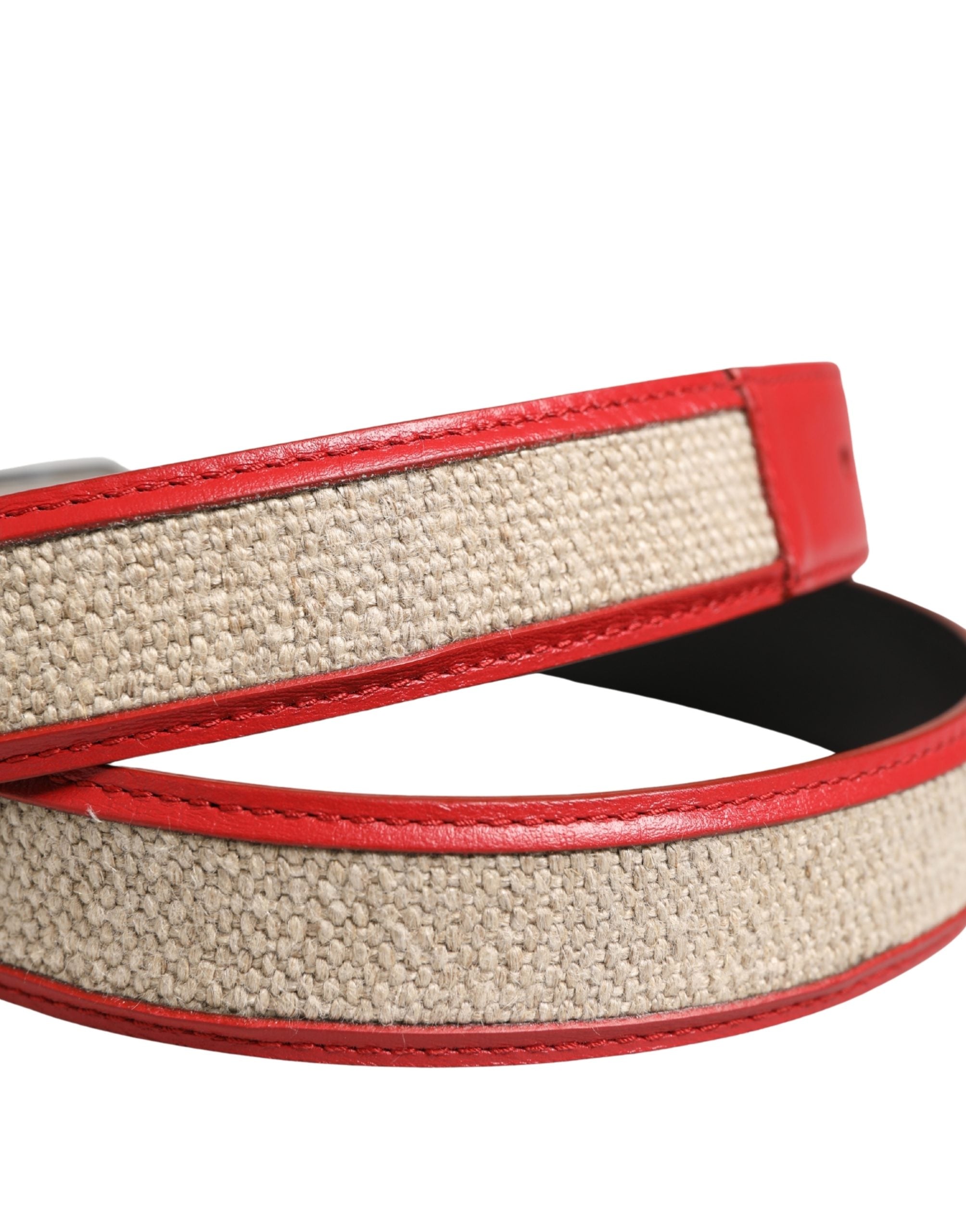 Dolce & Gabbana Herren Gürtel Beige Rot geflochtenes Leder Metallschnalle