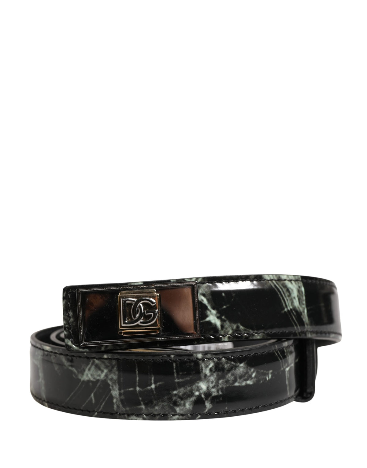 Dolce & Gabbana Herren Gürtel Schwarz Marmor Leder DG Logo Schnalle