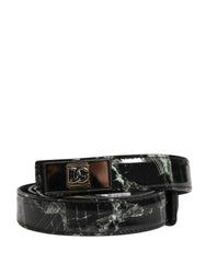 Dolce & Gabbana Herren Gürtel Schwarz Marmor Leder DG Logo Schnalle