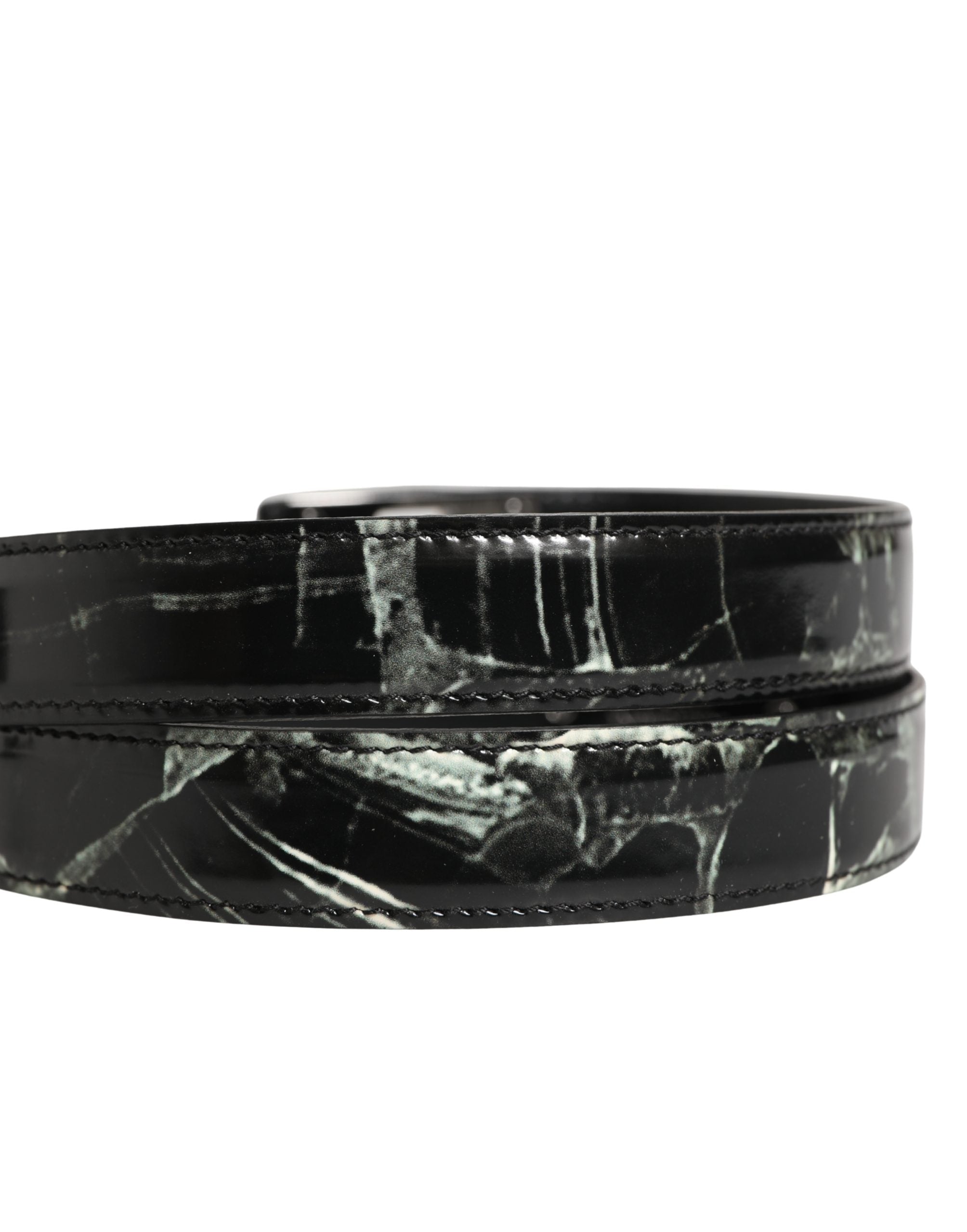 Dolce & Gabbana Herren Gürtel Schwarz Marmor Leder DG Logo Schnalle