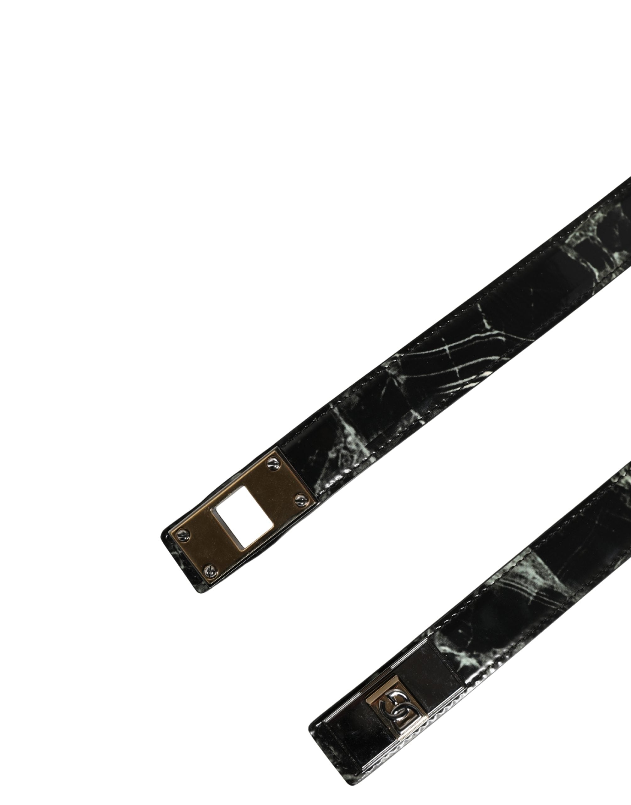 Dolce & Gabbana Herren Gürtel Schwarz Marmor Leder DG Logo Schnalle