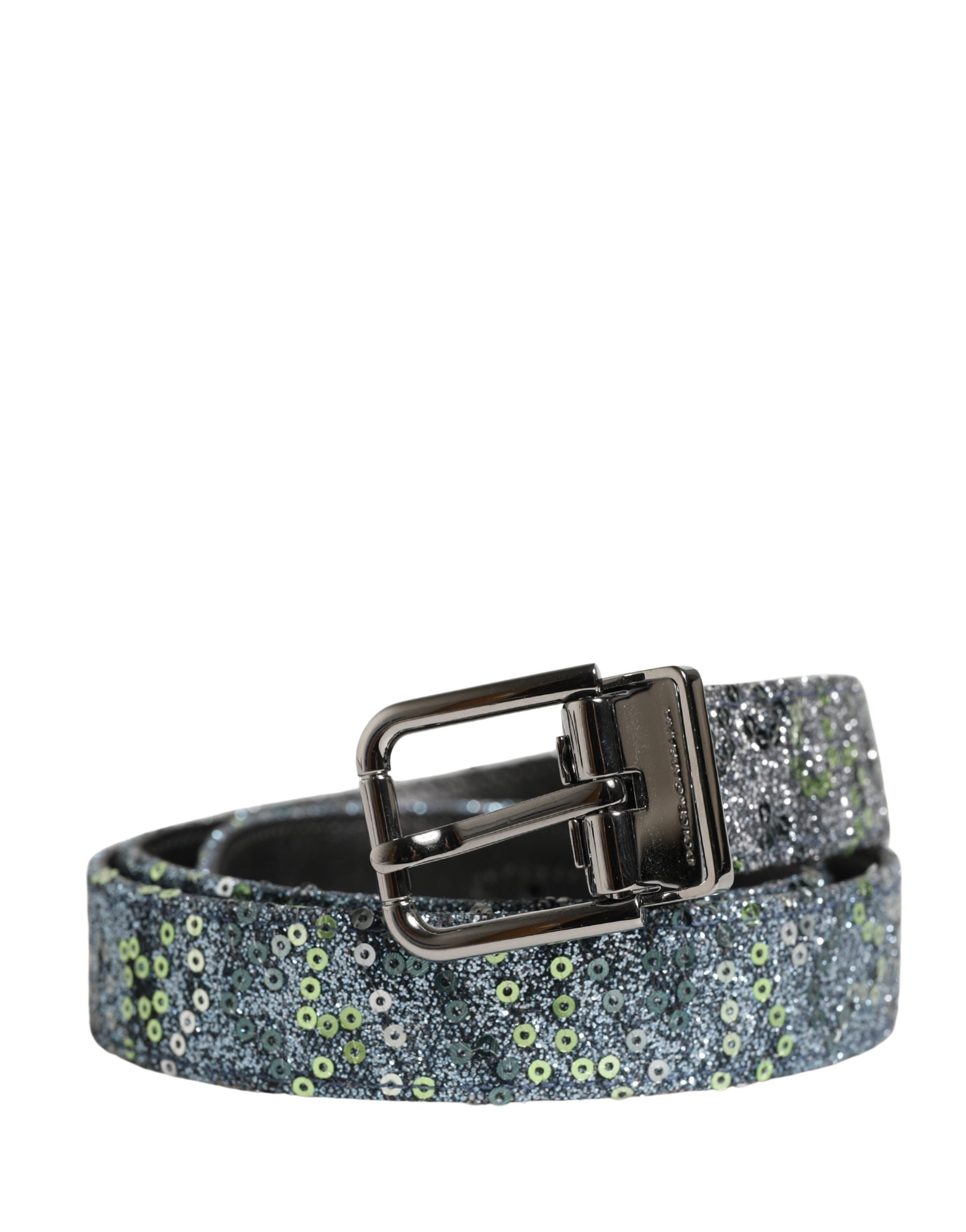 Dolce & Gabbana Herren Gürtel mit mehrfarbigen Pailletten und Silberschnalle