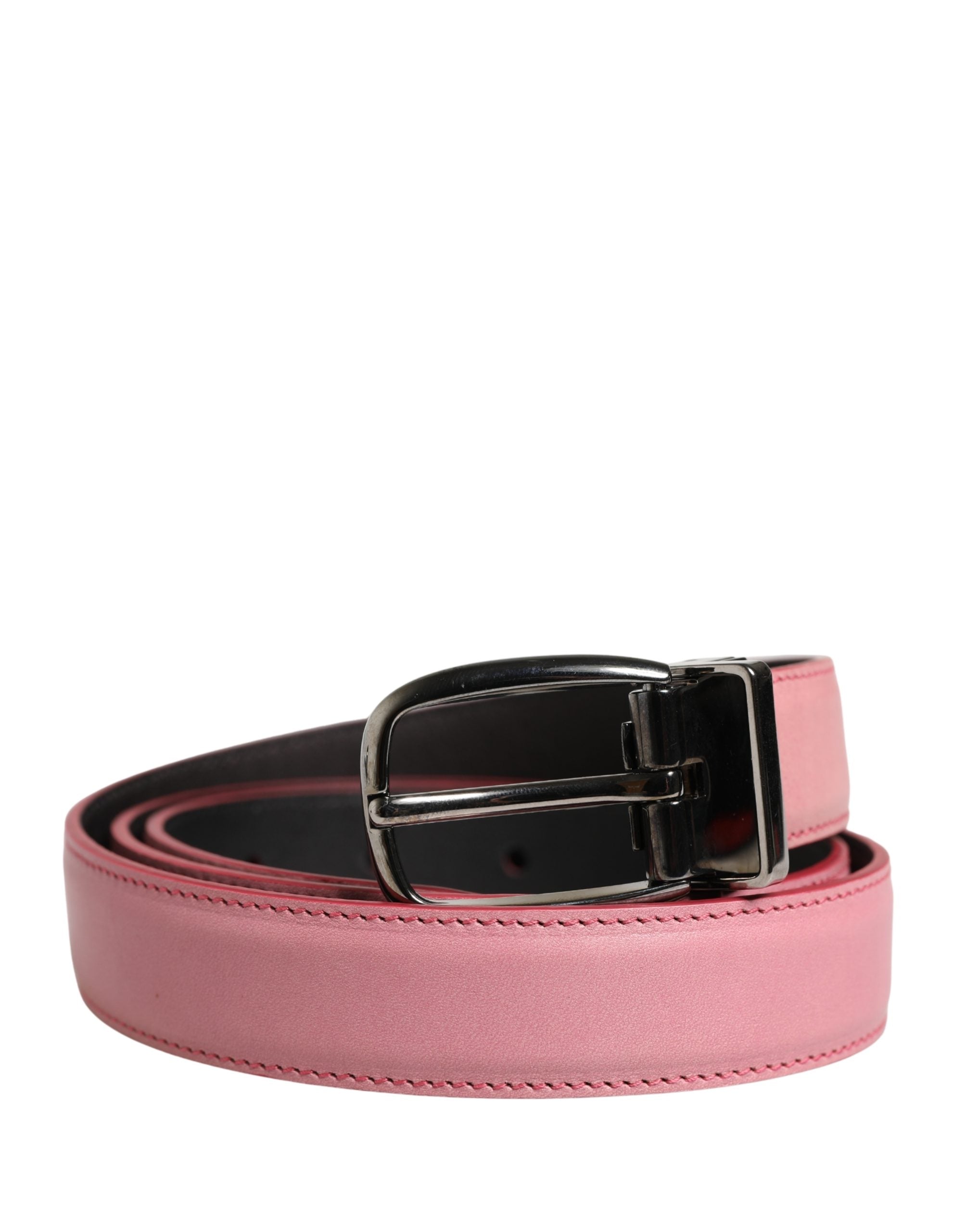 Dolce & Gabbana Herren Rosa Klassischer Ledergürtel mit Metallschnalle