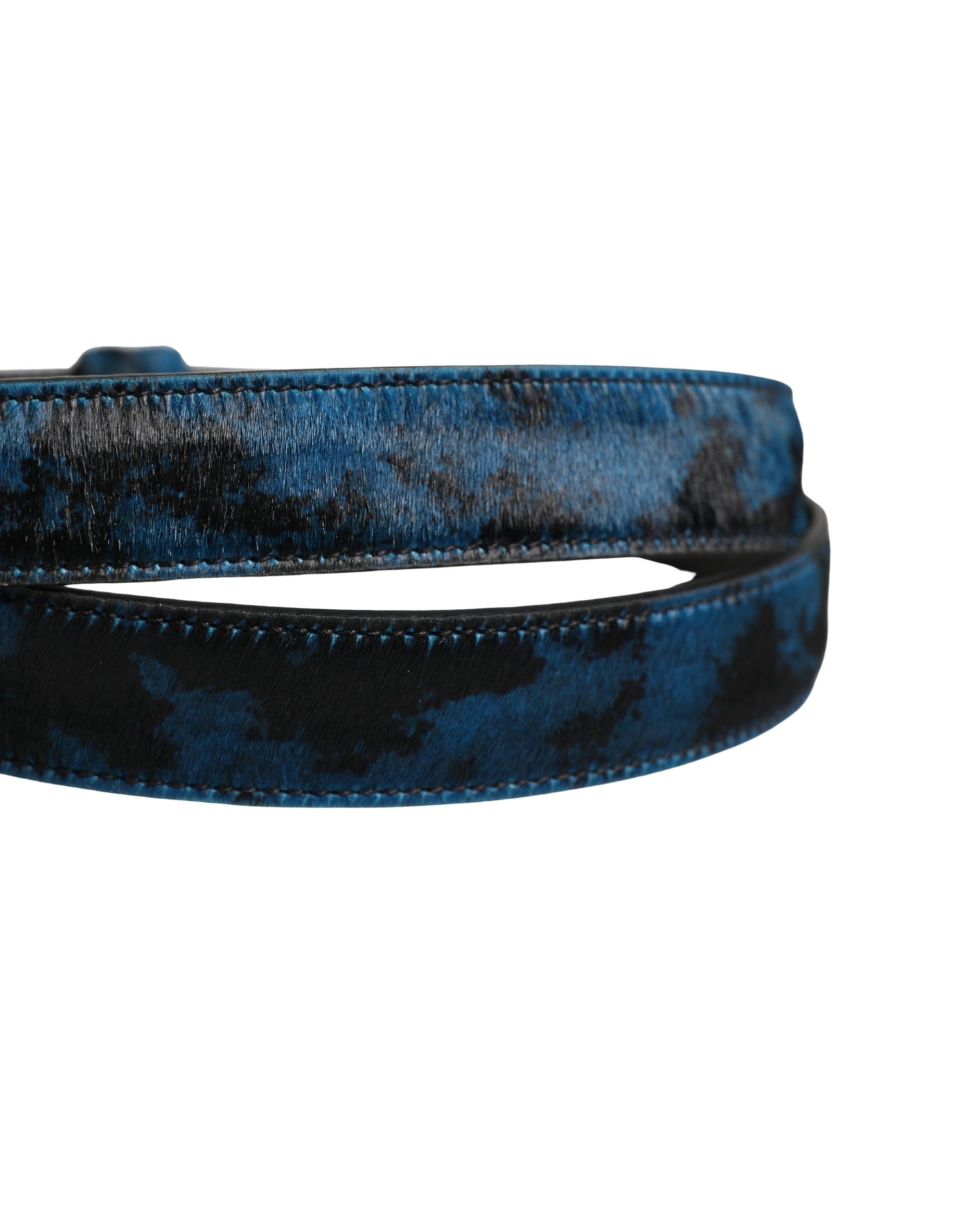 Dolce & Gabbana Herren Gürtel aus blauem Kalbsleder mit Metallschnalle und Logo