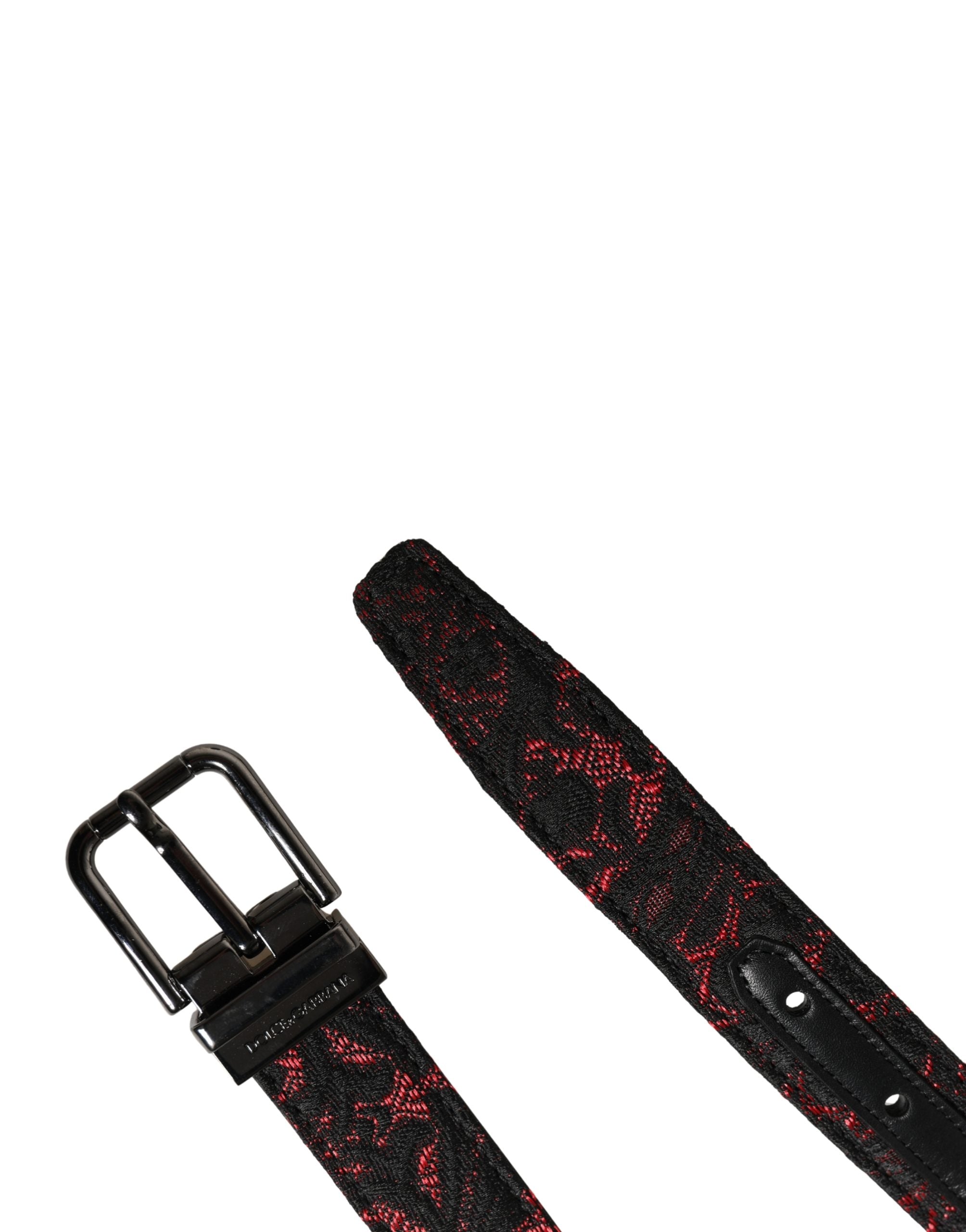 Dolce & Gabbana Gürtel aus schwarzem und rotem Polyester mit silberner Metallschnalle