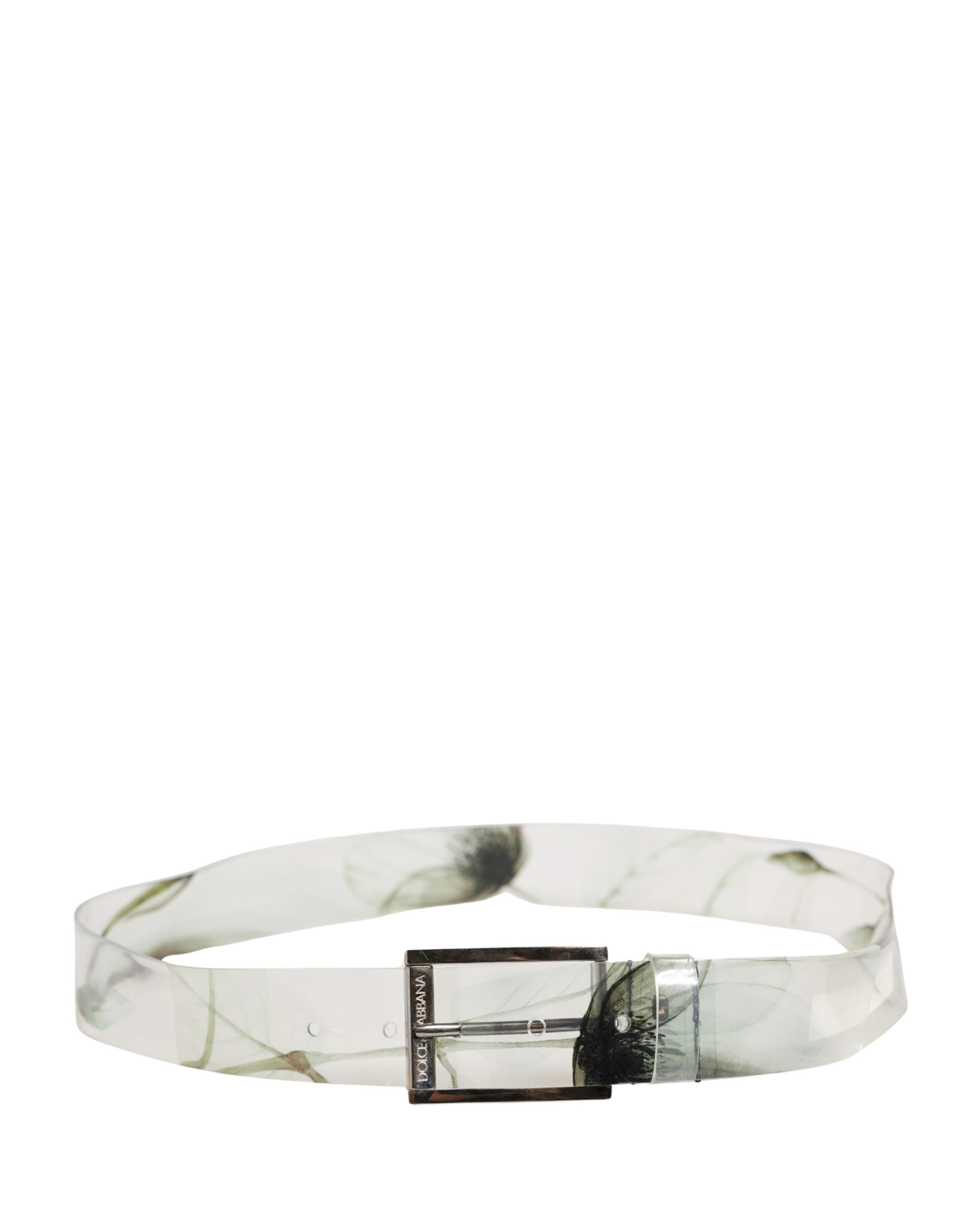 Dolce & Gabbana Herren Weißer PVC-Gürtel mit Blumenmuster und silberner Metallschnalle