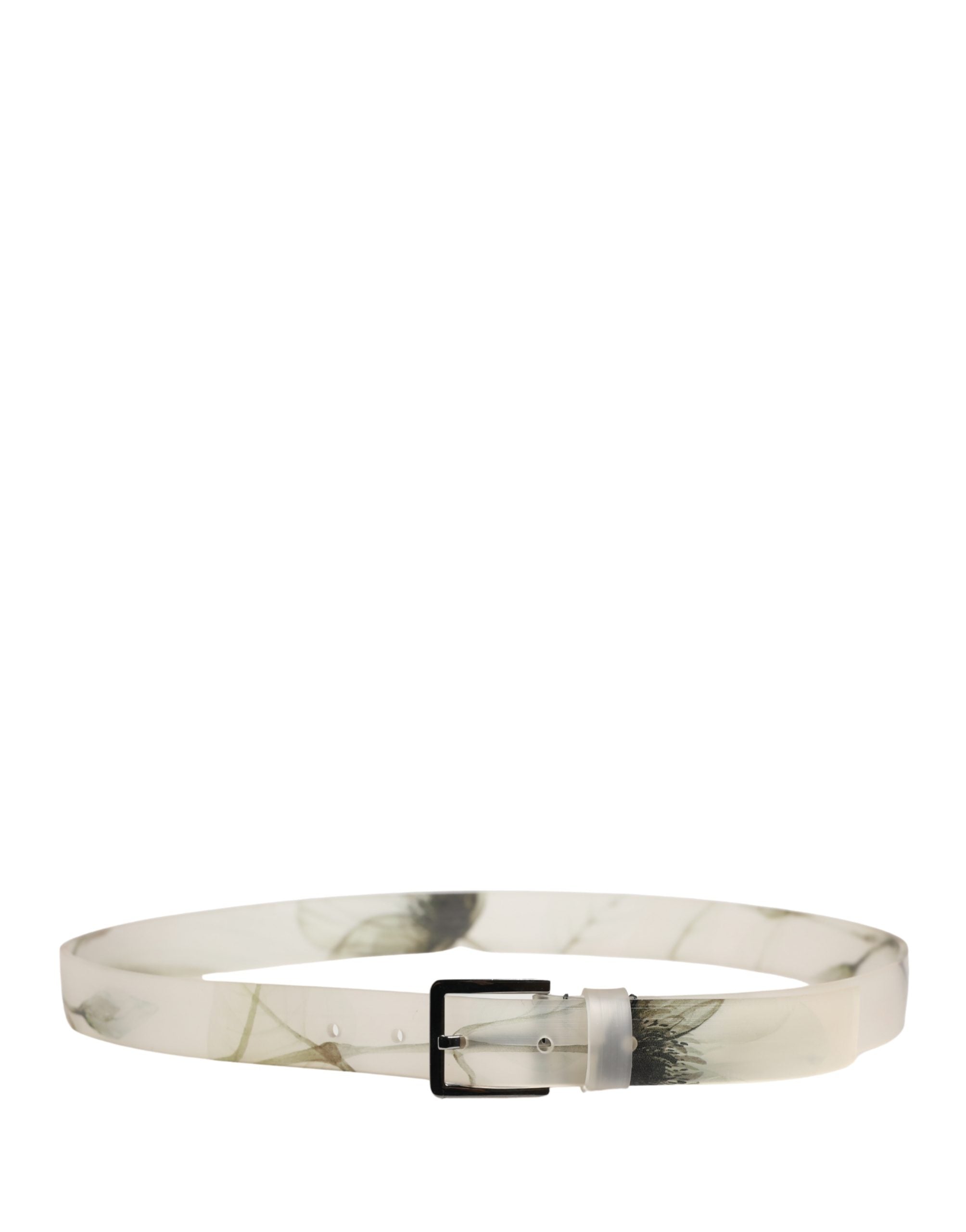 Dolce & Gabbana Herren Gürtel Weiß Blumen PVC Silberschnalle