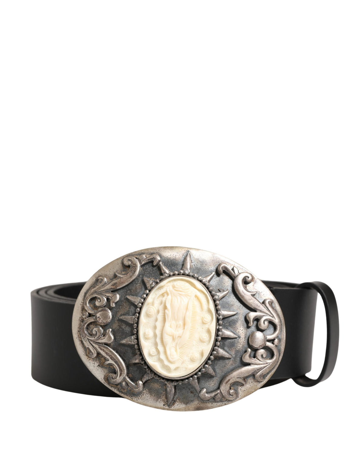 Dolce & Gabbana Schwarzer Kalbsleder-Gürtel mit verzierter Metallschnalle