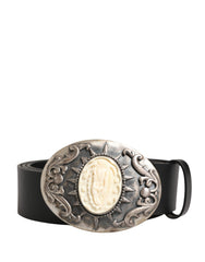 Dolce & Gabbana Schwarzer Kalbsleder-Gürtel mit verzierter Metallschnalle
