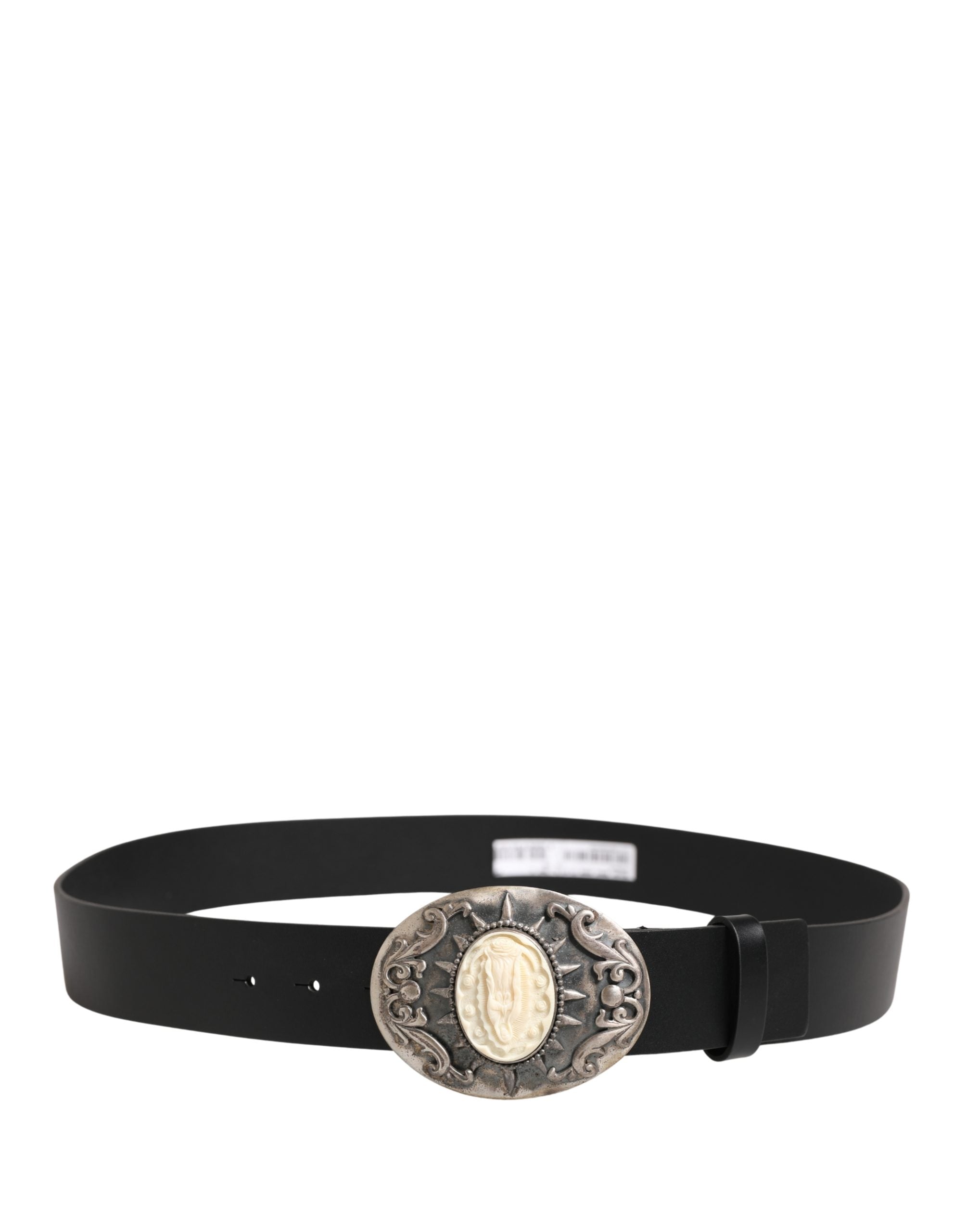 Dolce & Gabbana Schwarzer Kalbsleder-Gürtel mit verzierter Metallschnalle