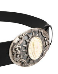 Dolce & Gabbana Schwarzer Kalbsleder-Gürtel mit verzierter Metallschnalle