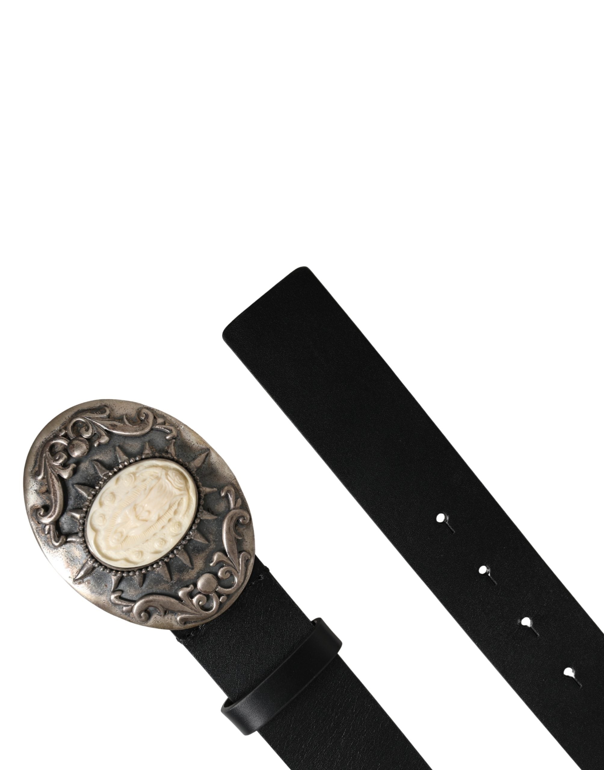 Dolce & Gabbana Schwarzer Kalbsleder-Gürtel mit verzierter Metallschnalle