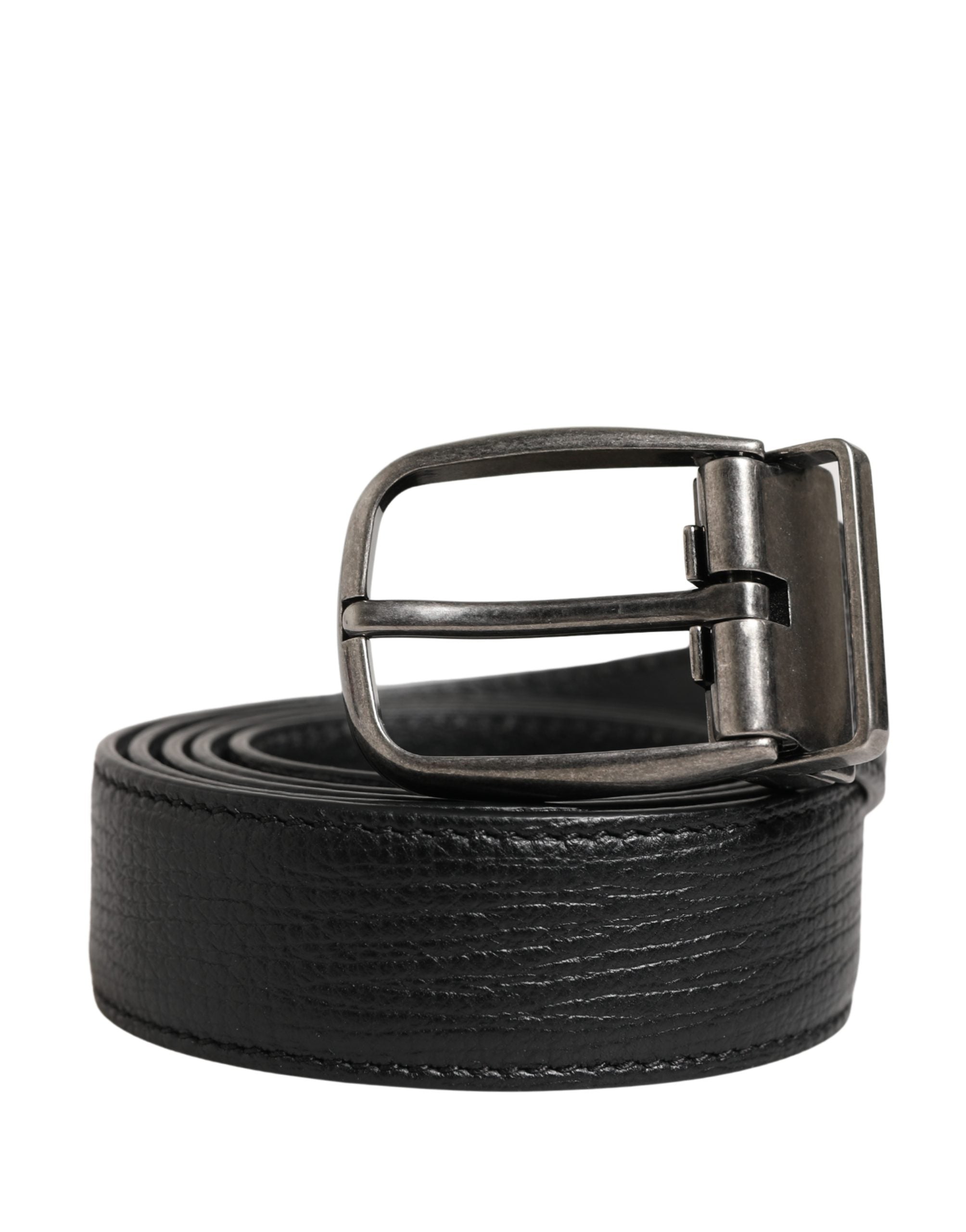 Dolce & Gabbana Herren Schwarzer Klassischer Ledergürtel mit Metallschnalle