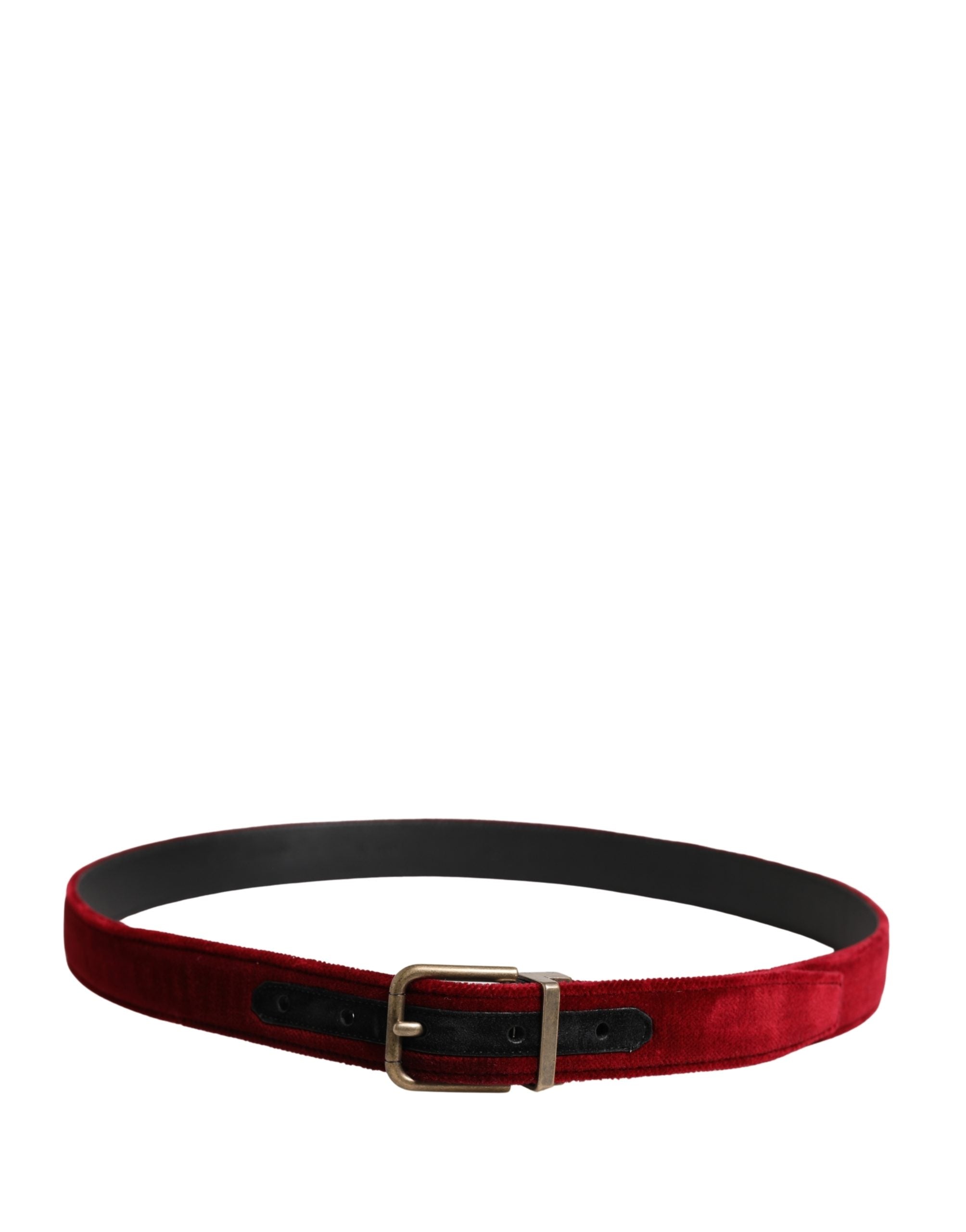 Dolce & Gabbana Herren Gürtel Weinrot Samt Baumwolle Metallschnalle