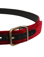 Dolce & Gabbana Herren Gürtel Weinrot Samt Baumwolle Metallschnalle
