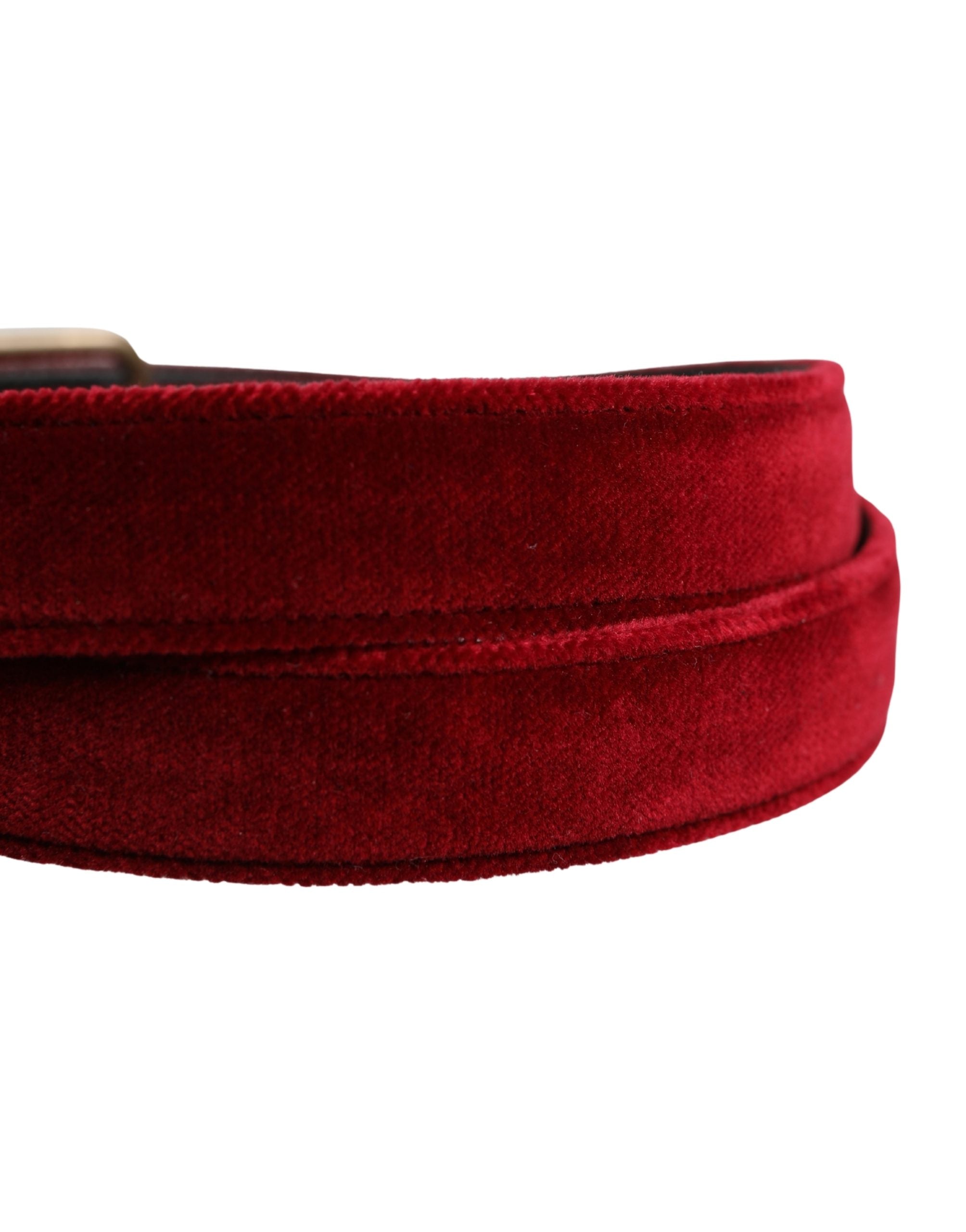 Dolce & Gabbana Herren Gürtel Weinrot Samt Baumwolle Metallschnalle