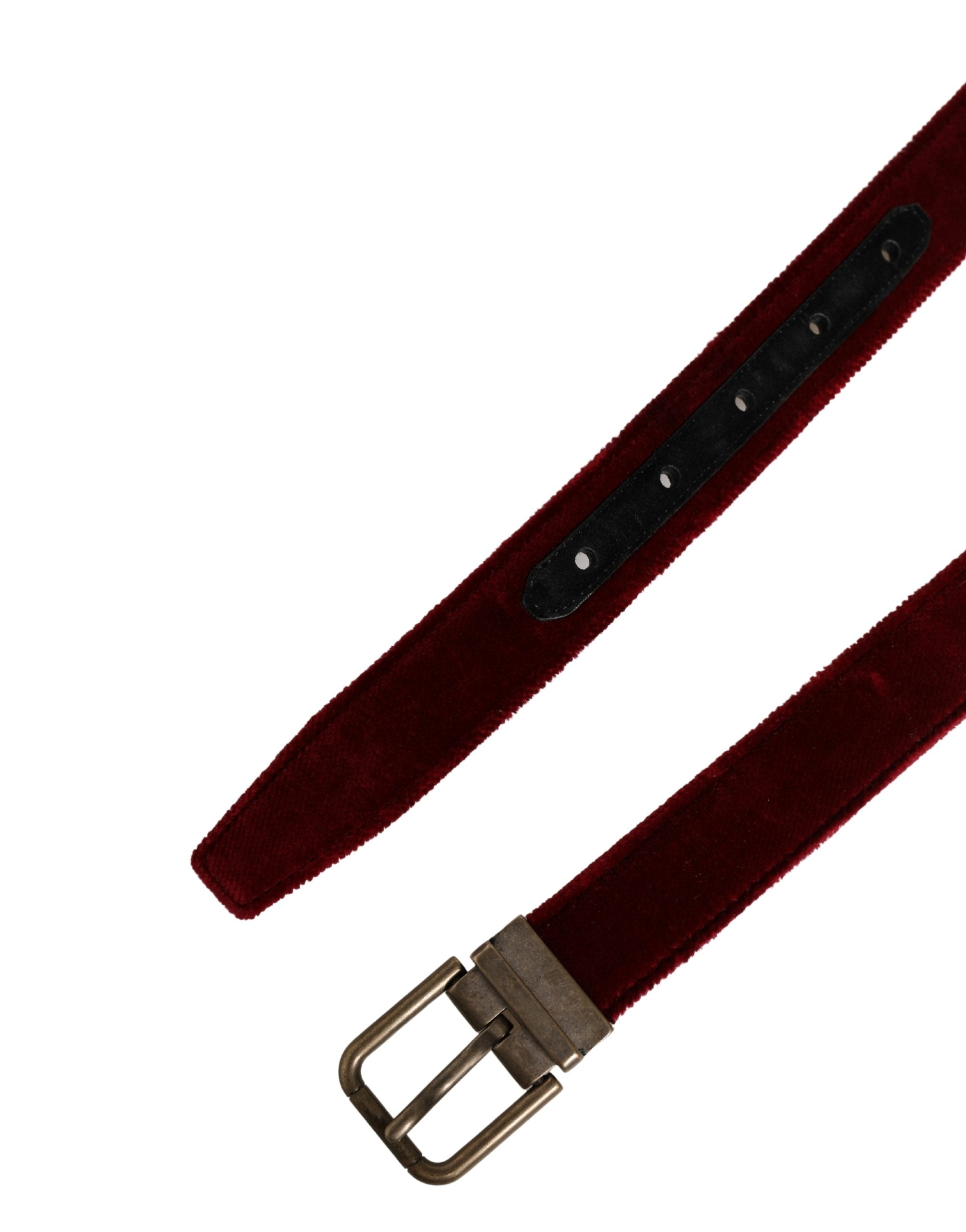 Dolce & Gabbana Herren Gürtel Weinrot Samt Baumwolle Metallschnalle