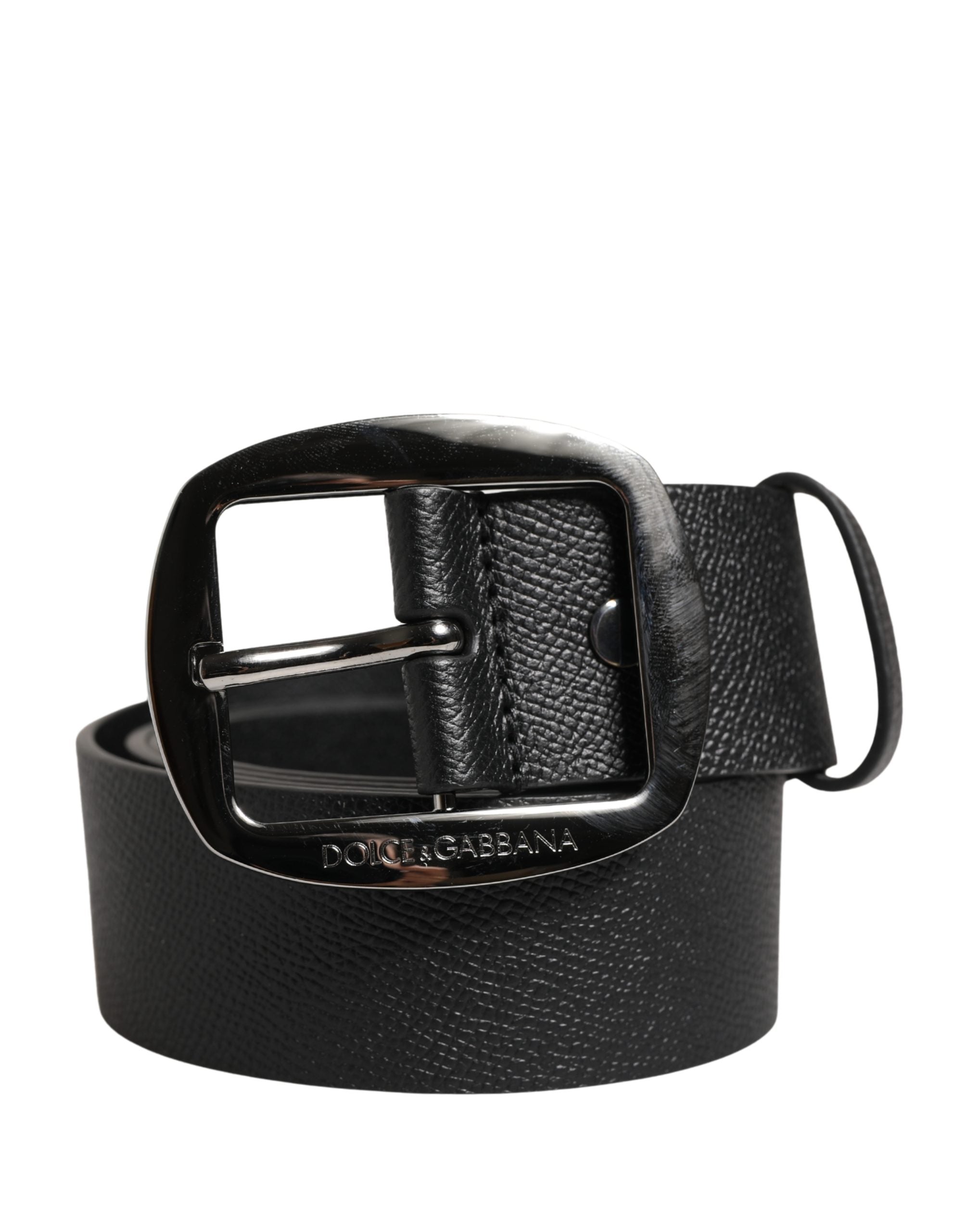 Dolce & Gabbana Herren Schwarzer Klassischer Ledergürtel mit Metallschnalle