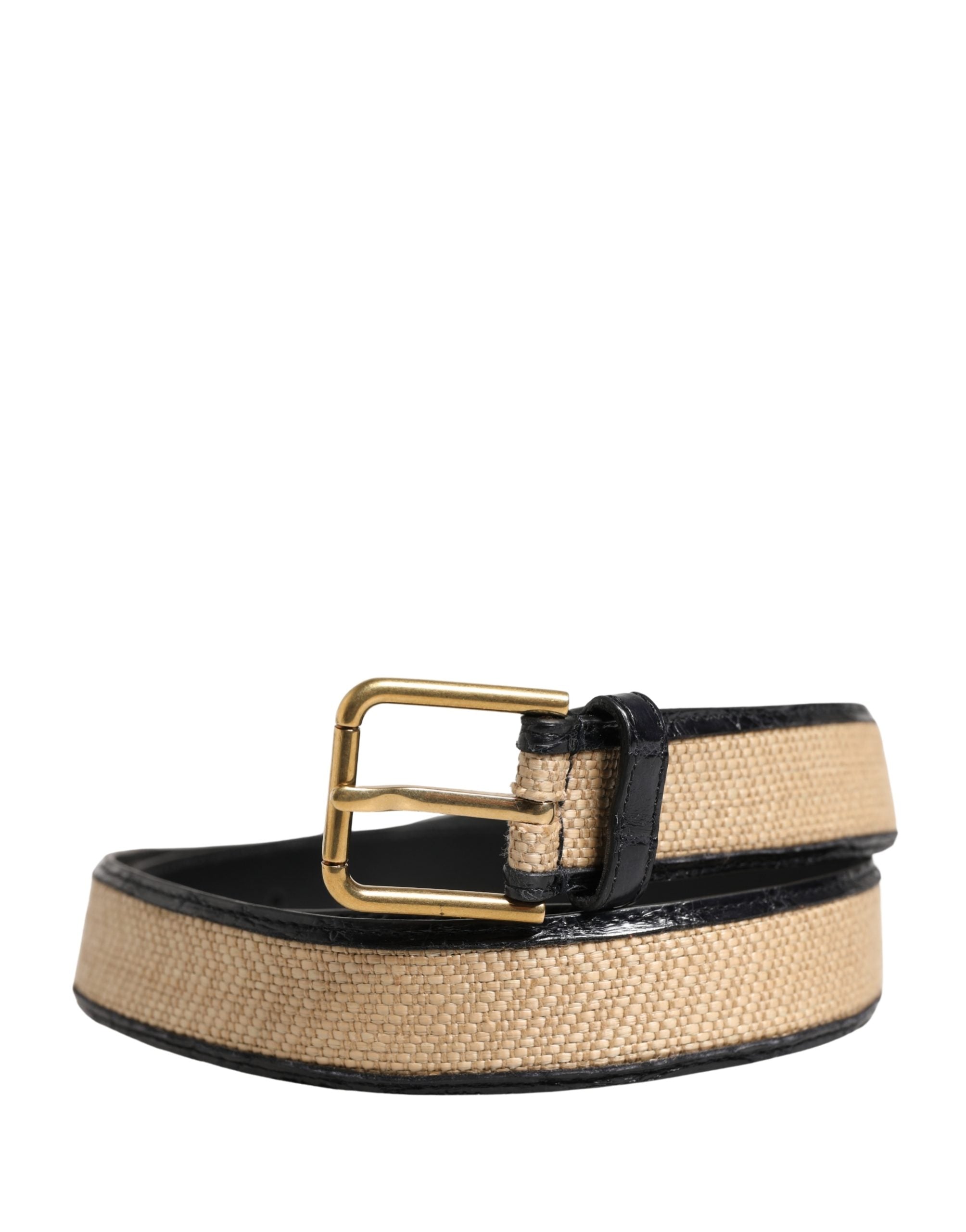 Dolce & Gabbana Herren Gürtel Beige geflochtenes Leder Metallschnalle
