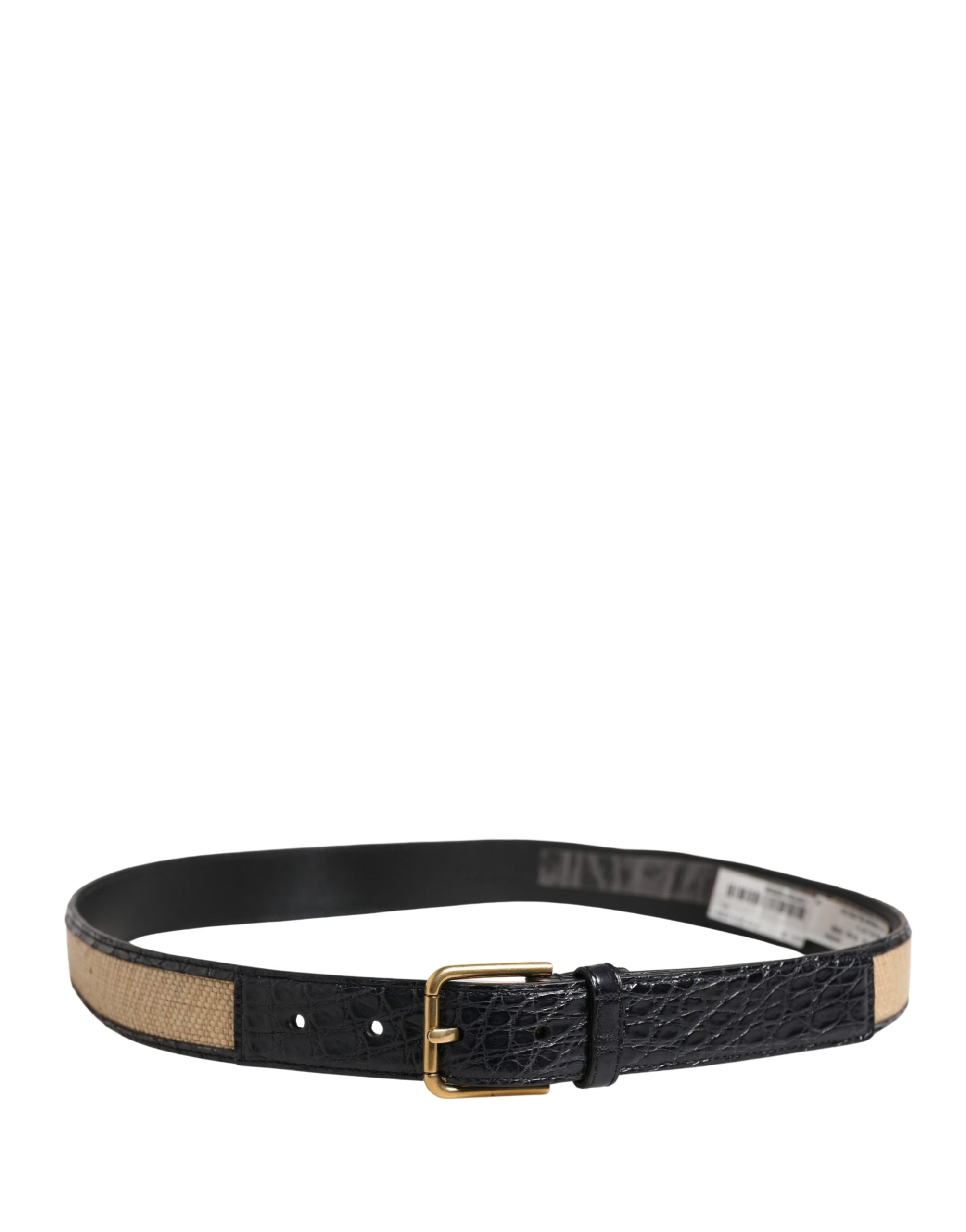 Dolce & Gabbana Herren Gürtel Beige geflochtenes Leder Metallschnalle