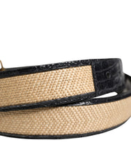 Dolce & Gabbana Herren Gürtel Beige geflochtenes Leder Metallschnalle