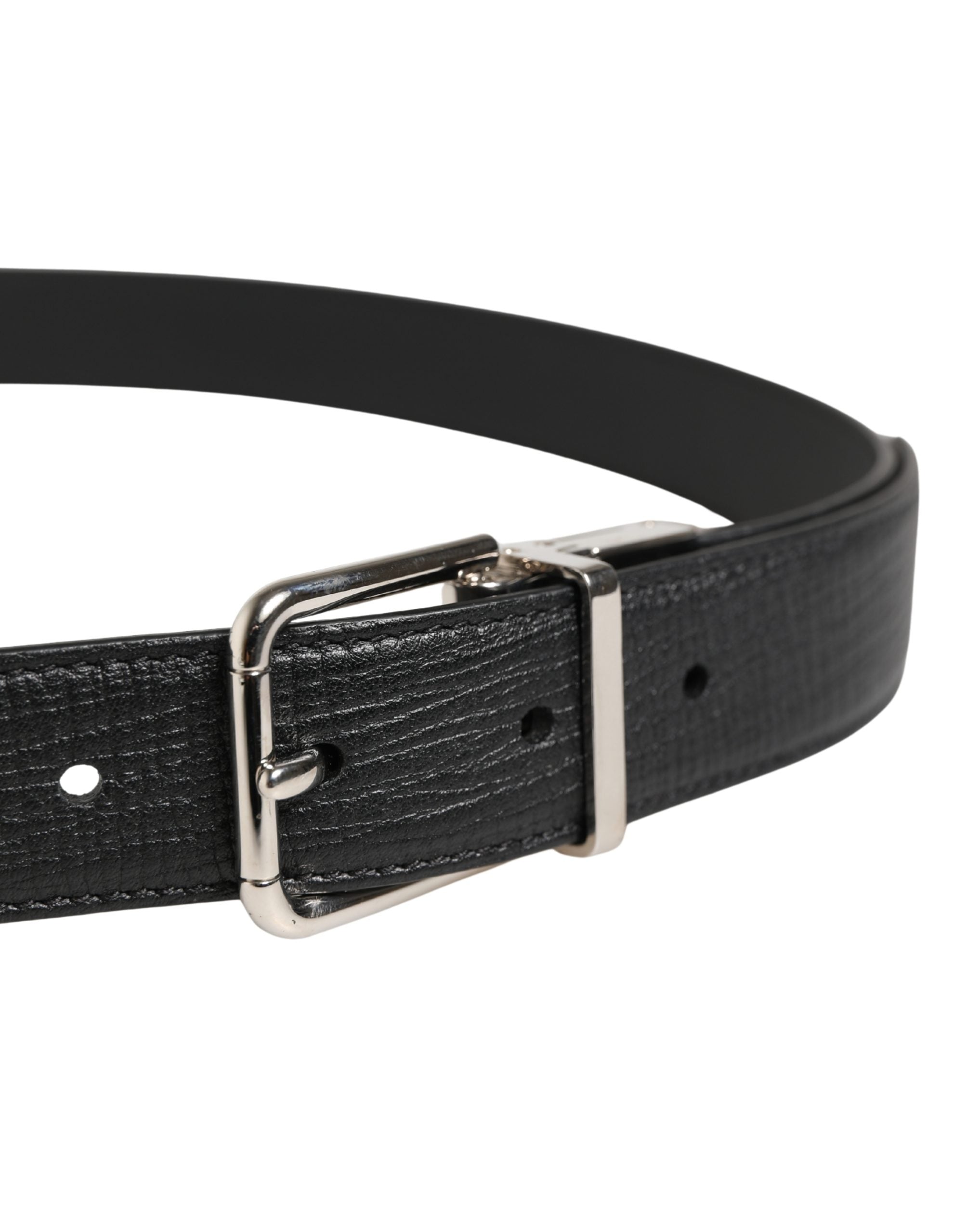 Dolce & Gabbana Herren Schwarzer Klassischer Ledergürtel mit Metallschnalle