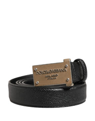 Dolce & Gabbana Herren Gürtel aus schwarzem Kalbsleder mit Metallschnalle und Logo