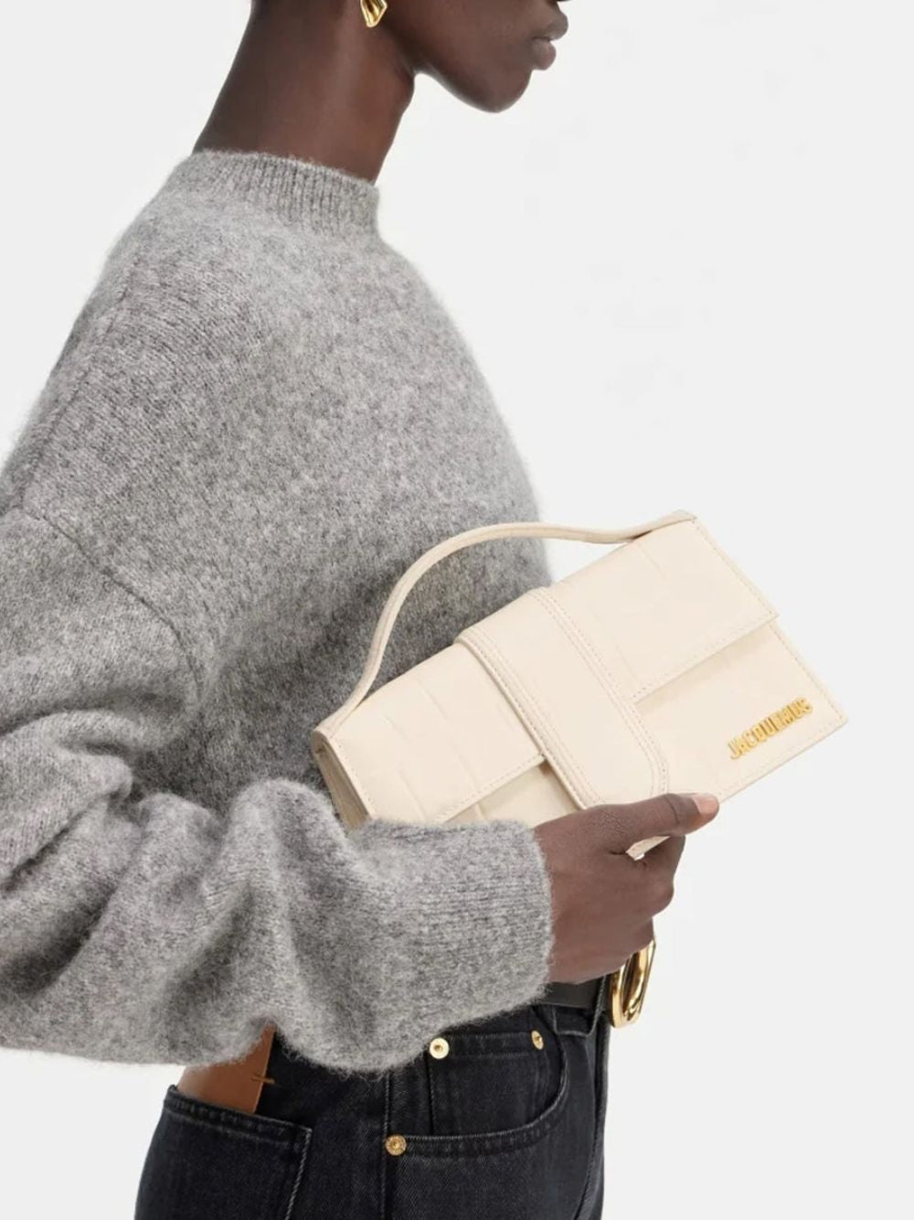 Jacquemus Ivory Cocco Le Grand Bambino Handbag