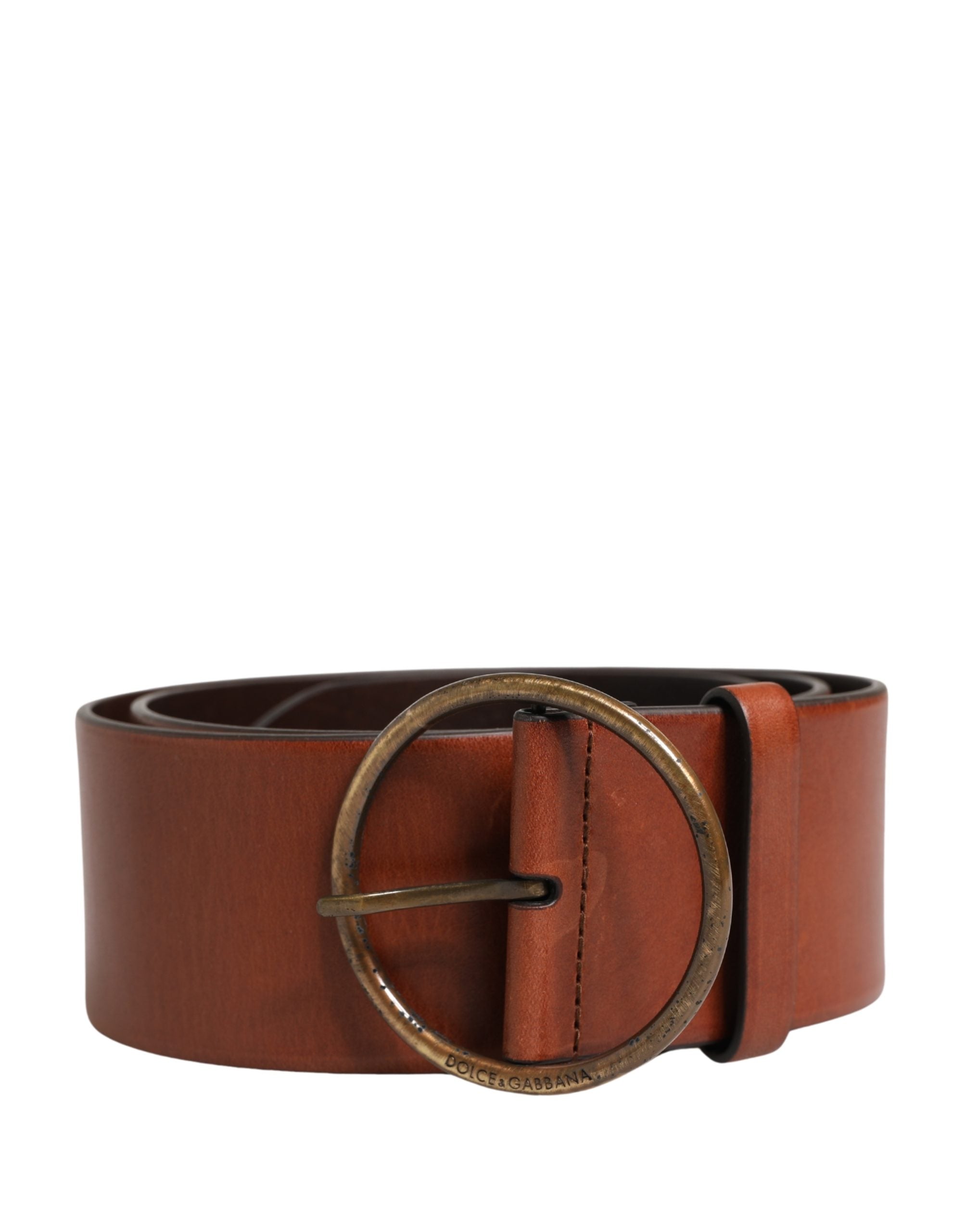Dolce & Gabbana Herren Brauner Ledergürtel mit breiter Taille und runder Metallschnalle