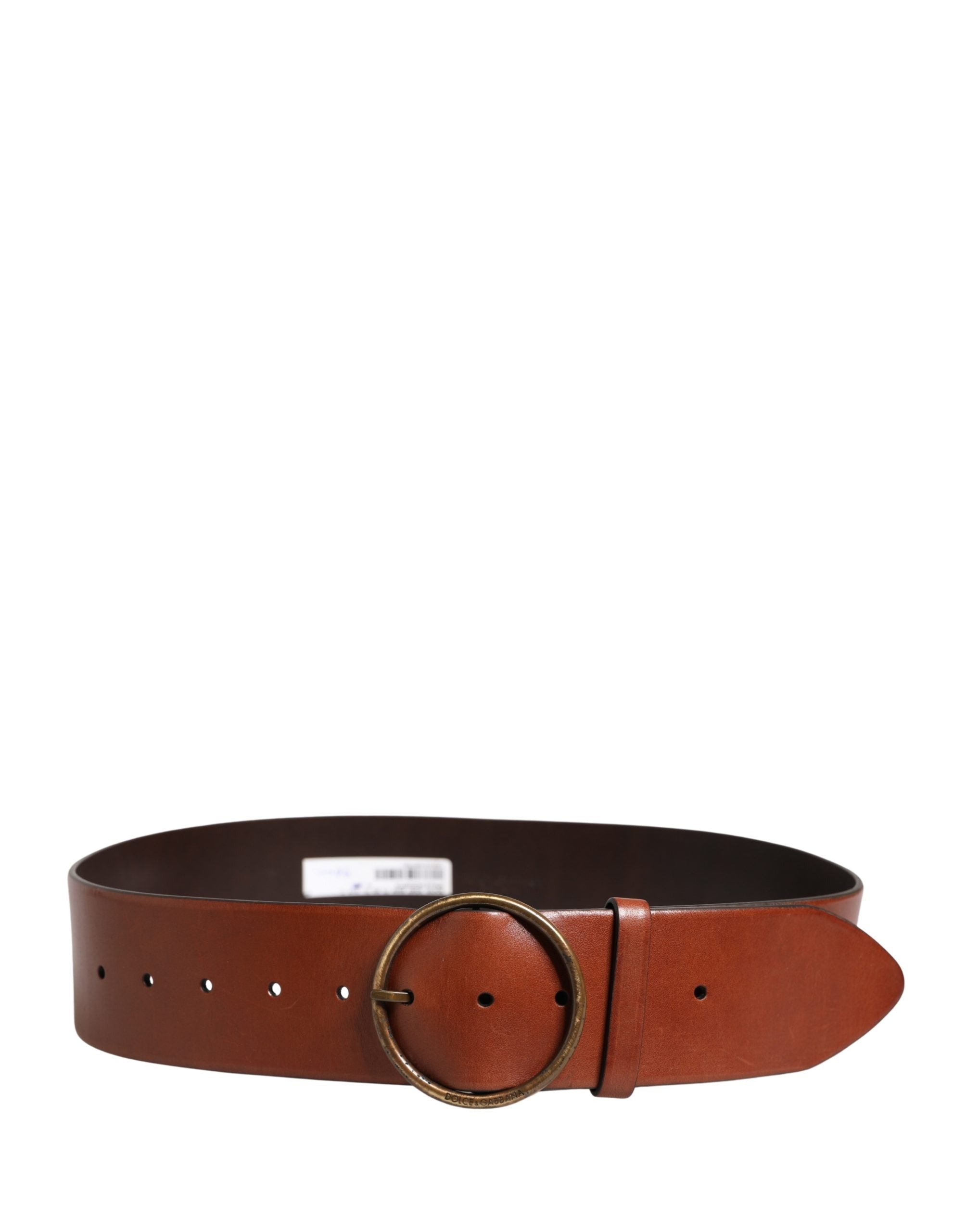 Dolce & Gabbana Herren Brauner Ledergürtel mit breiter Taille und runder Metallschnalle