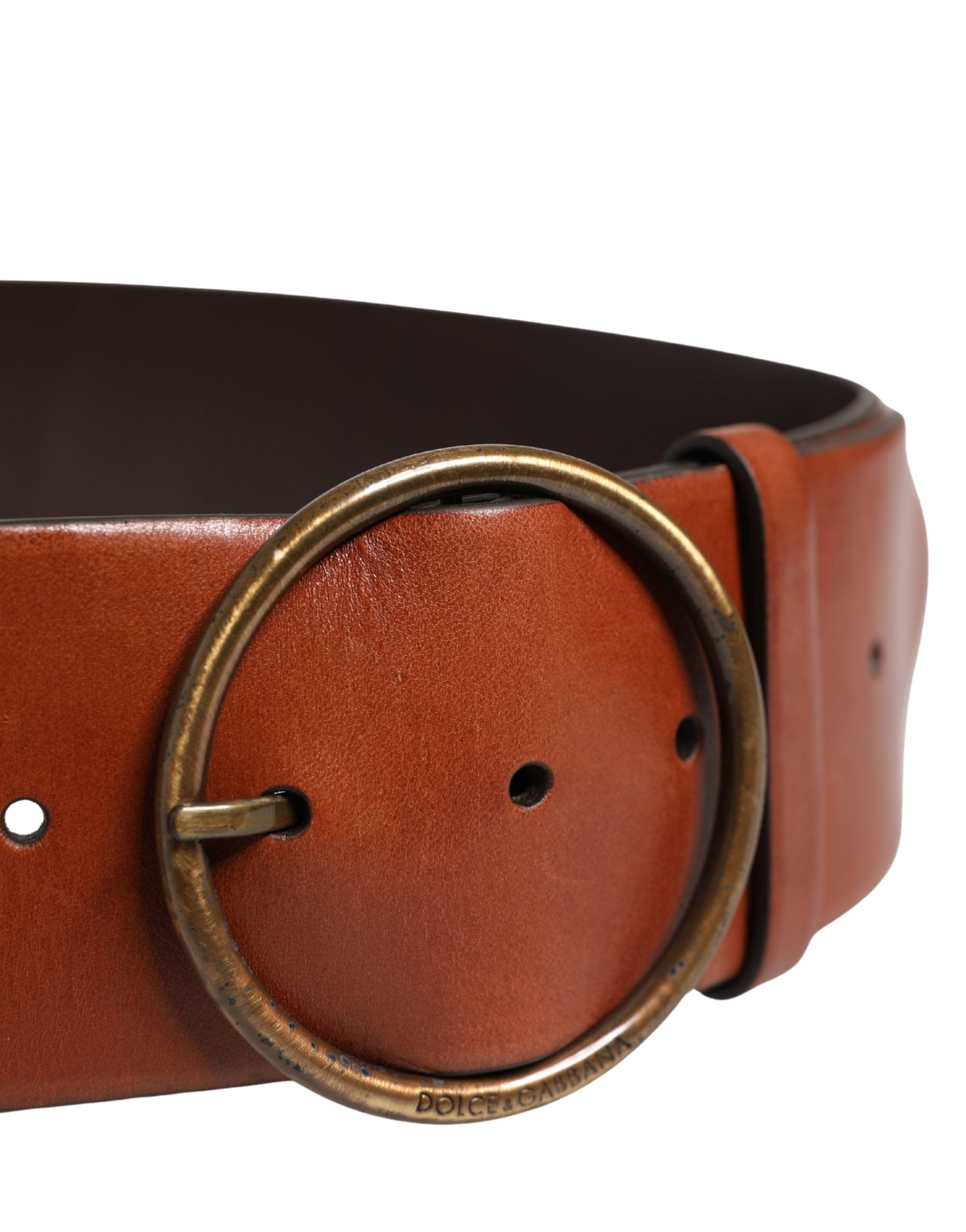 Dolce & Gabbana Herren Brauner Ledergürtel mit breiter Taille und runder Metallschnalle