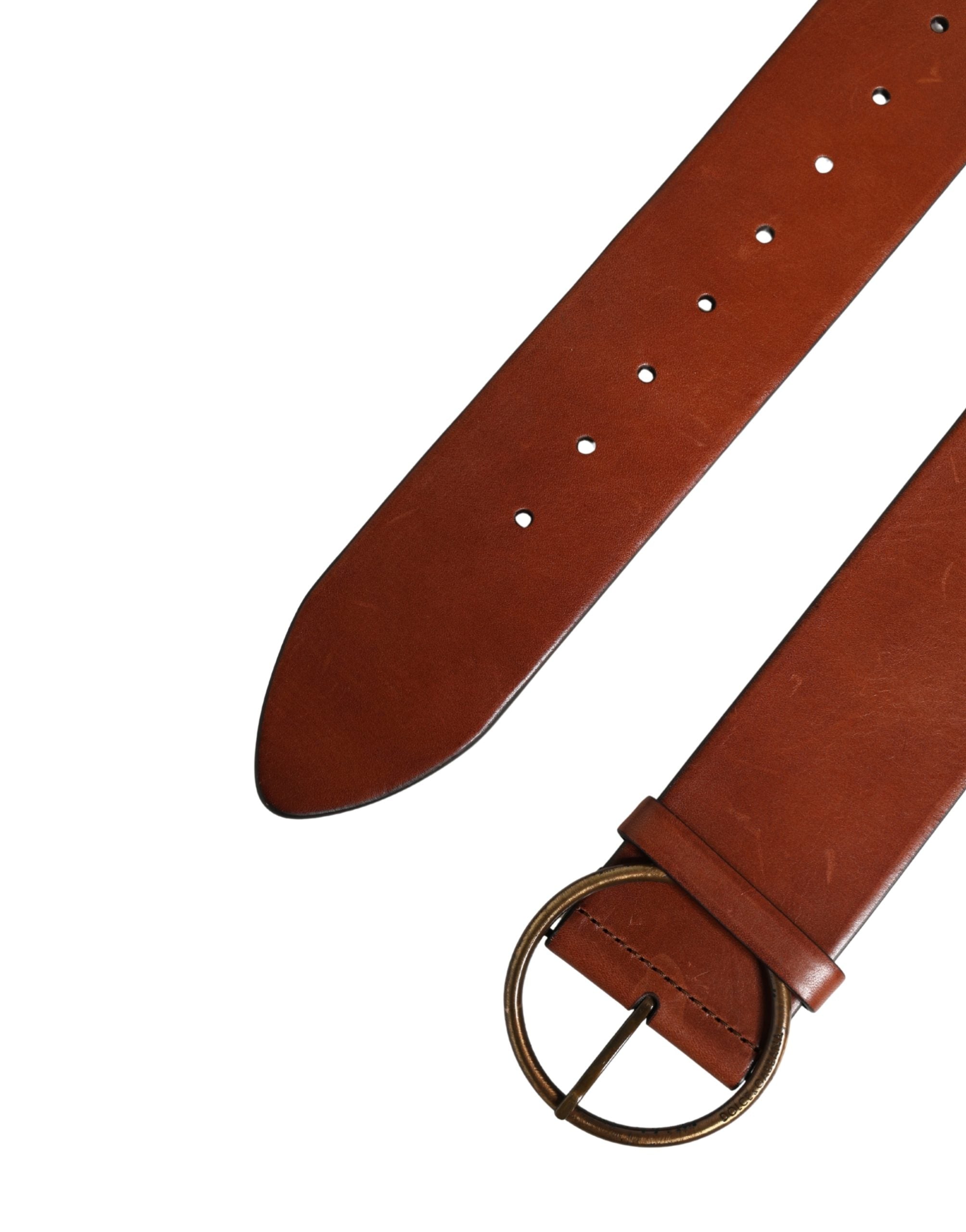 Dolce & Gabbana Herren Brauner Ledergürtel mit breiter Taille und runder Metallschnalle