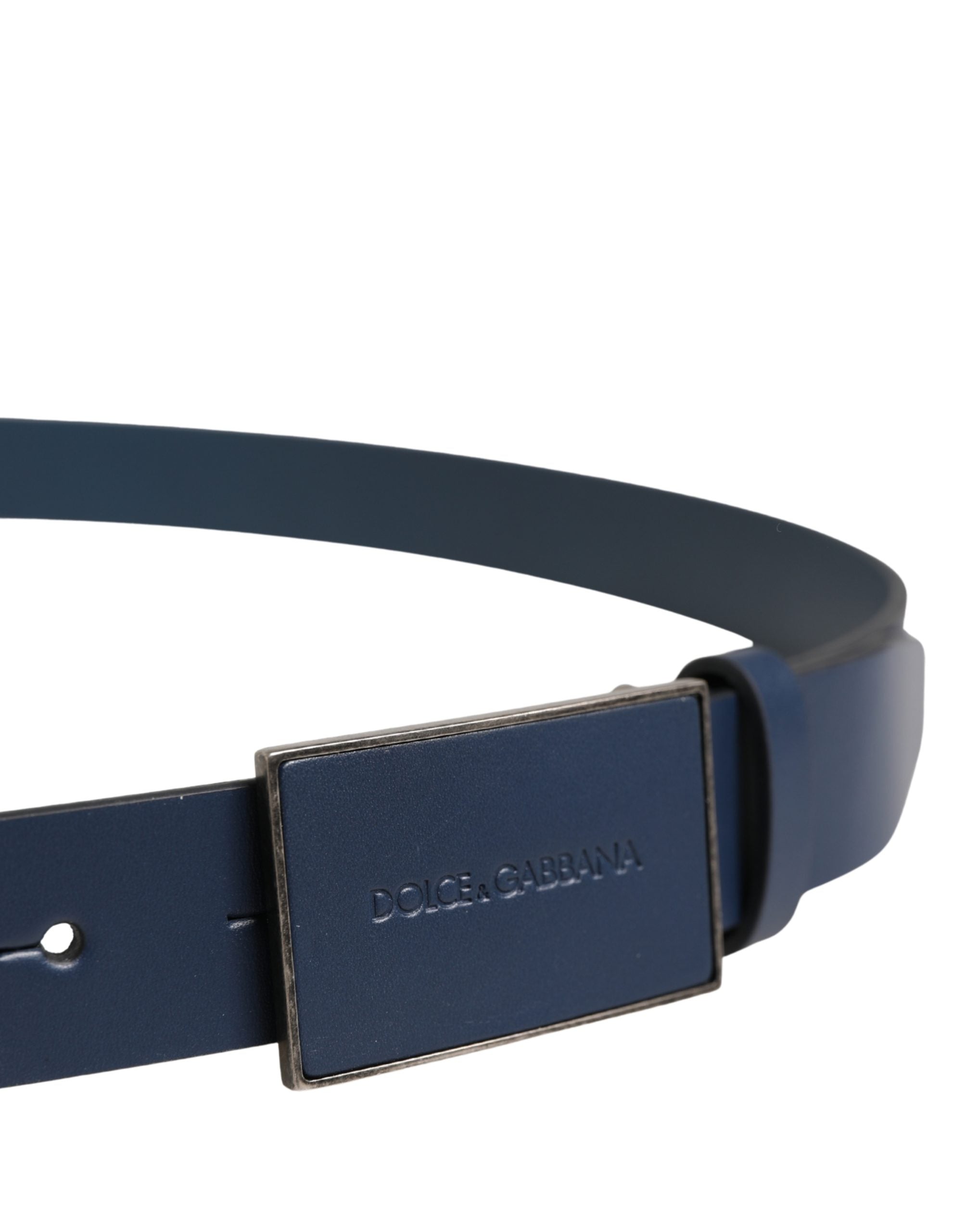Dolce & Gabbana Herren Gürtel aus blauem Kalbsleder mit Metallschnalle und Logo