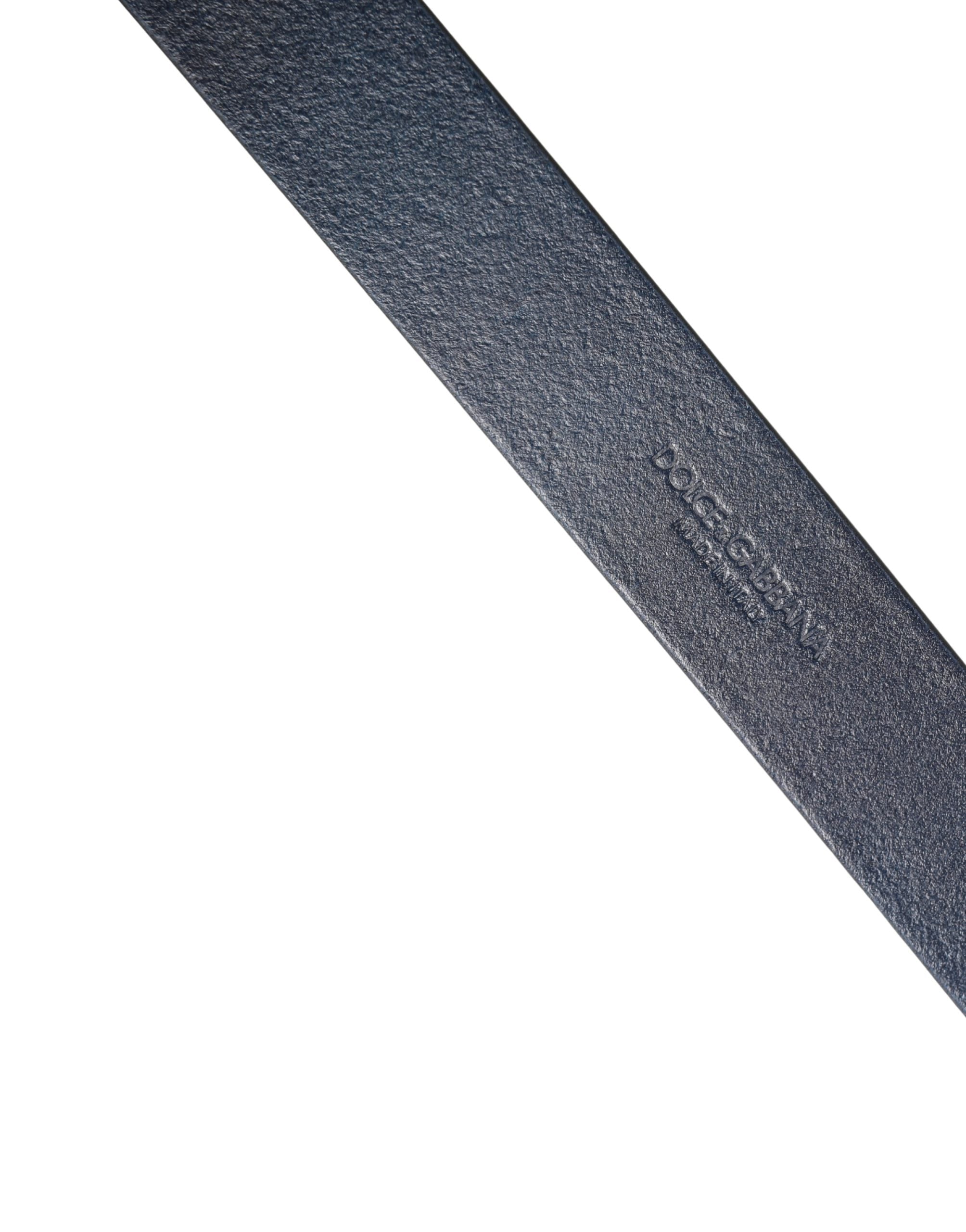 Dolce & Gabbana Herren Gürtel aus blauem Kalbsleder mit Metallschnalle und Logo