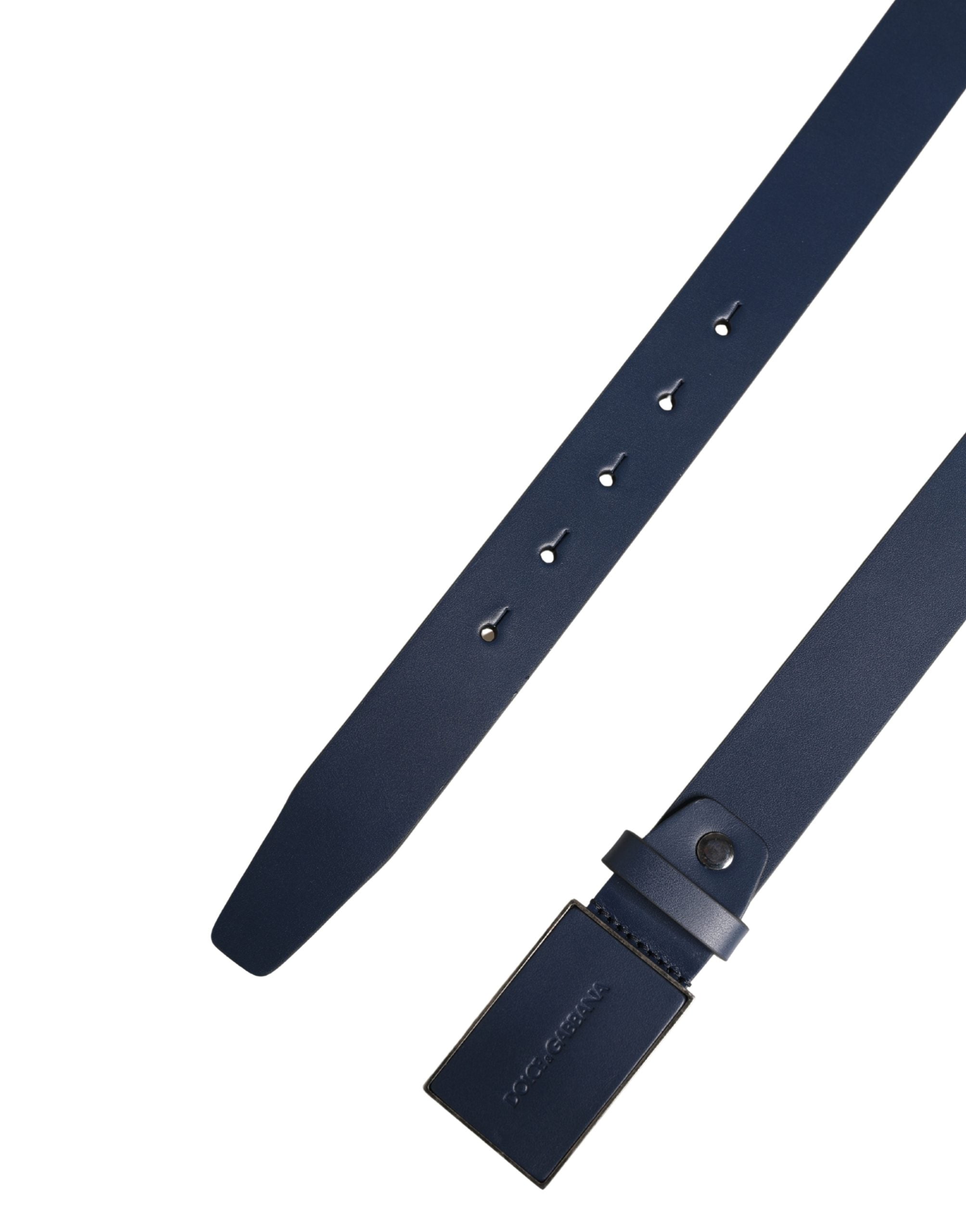 Dolce & Gabbana Herren Gürtel aus blauem Kalbsleder mit Metallschnalle und Logo