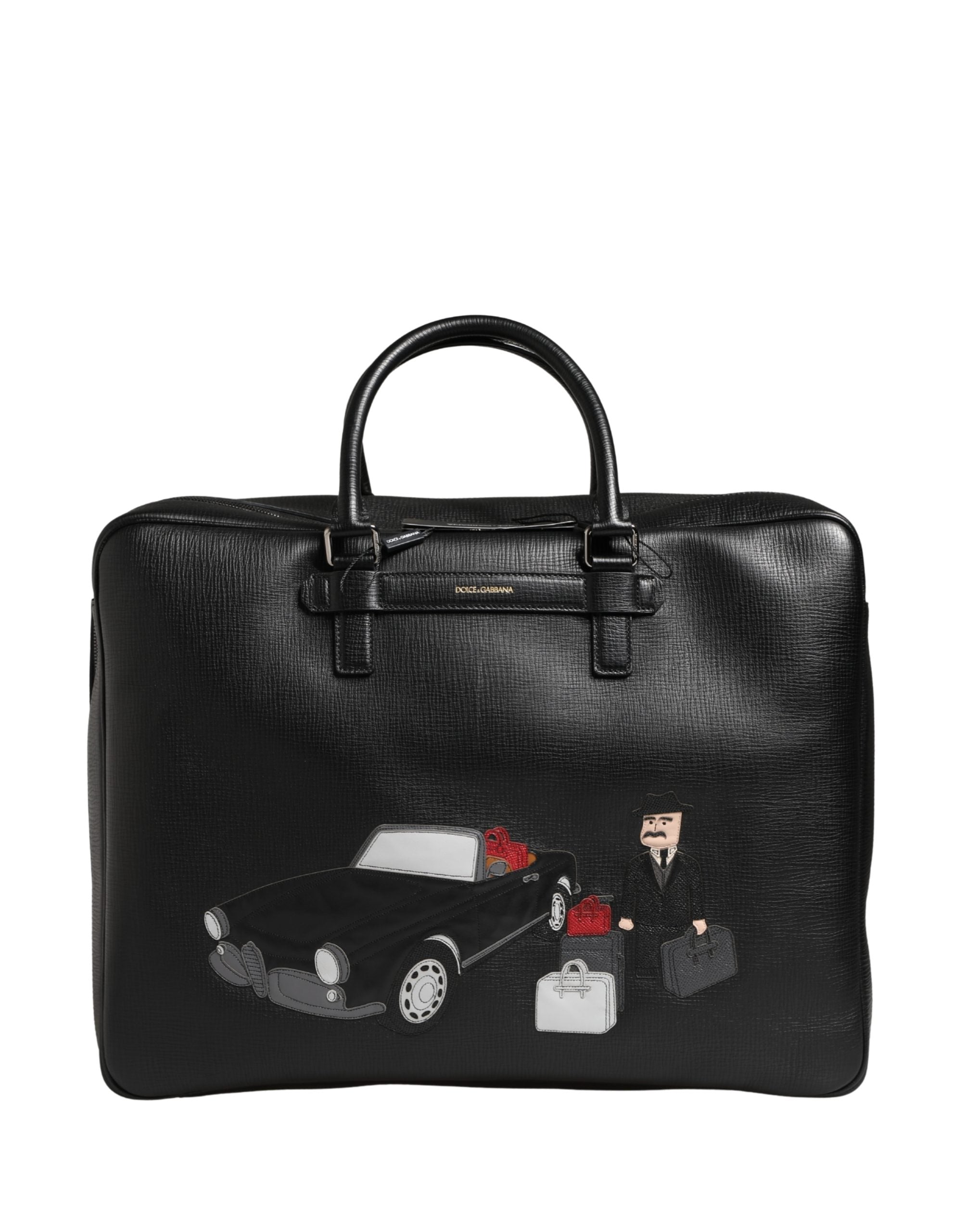 Dolce & Gabbana Schwarze Car Man Applikation Leder Weekender Tasche