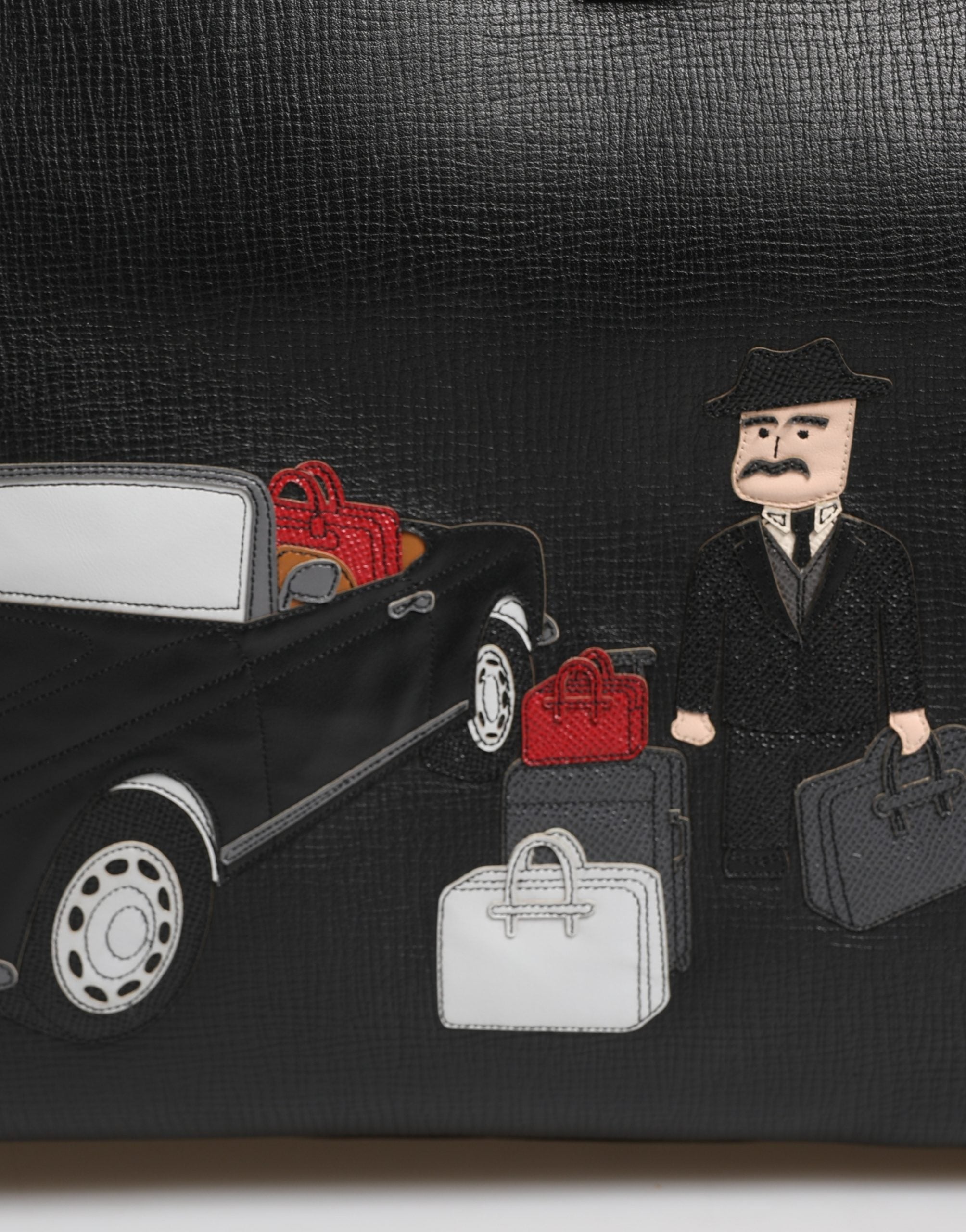 Dolce & Gabbana Schwarze Car Man Applikation Leder Weekender Tasche